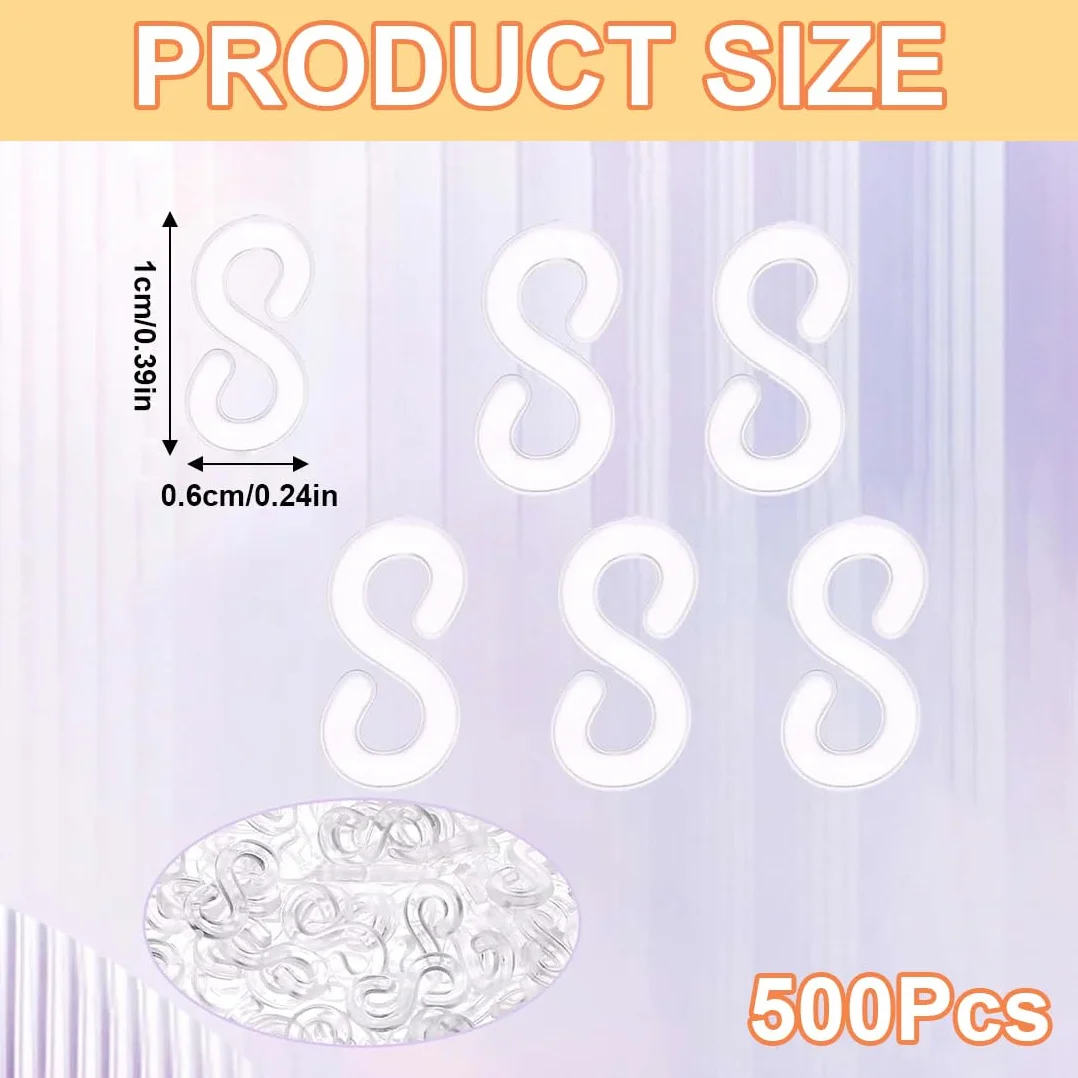 500 Pezzi Gancetti per Braccialetti, Chiusure, Gancetti per Elastici, Connettori Plastica per Creare Braccialetti di Gomma, Ganci (Bianco, Trasparente)