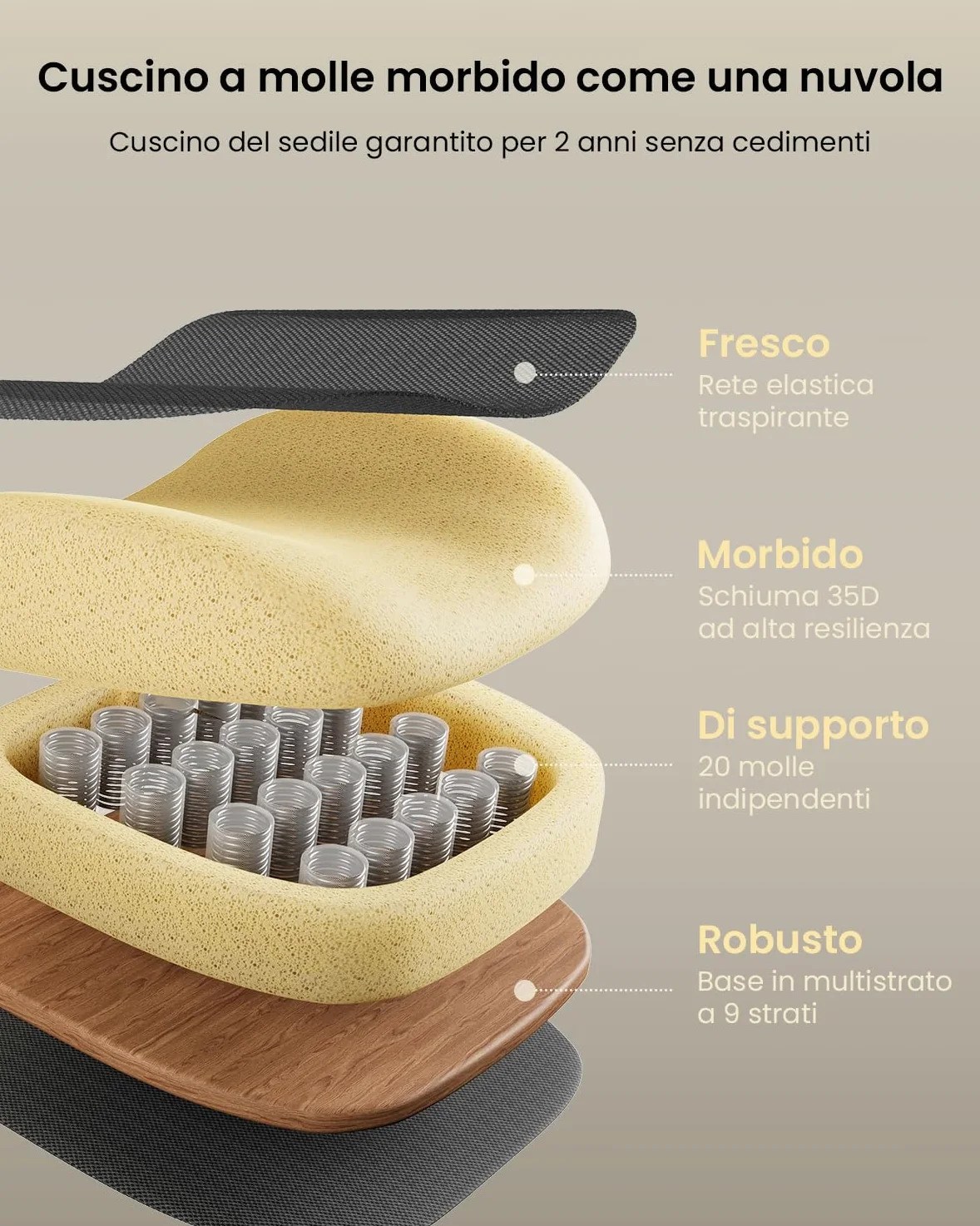 ProtoArc EC100 Sedia da Ufficio Ergonomica – Sedia da Scrivania con Cuscino a Molla da 10 cm, Supporto Lombare, Braccioli e Poggiatesta Regolabili, Sedia Girevole in Rete per Casa e Ufficio, Nera