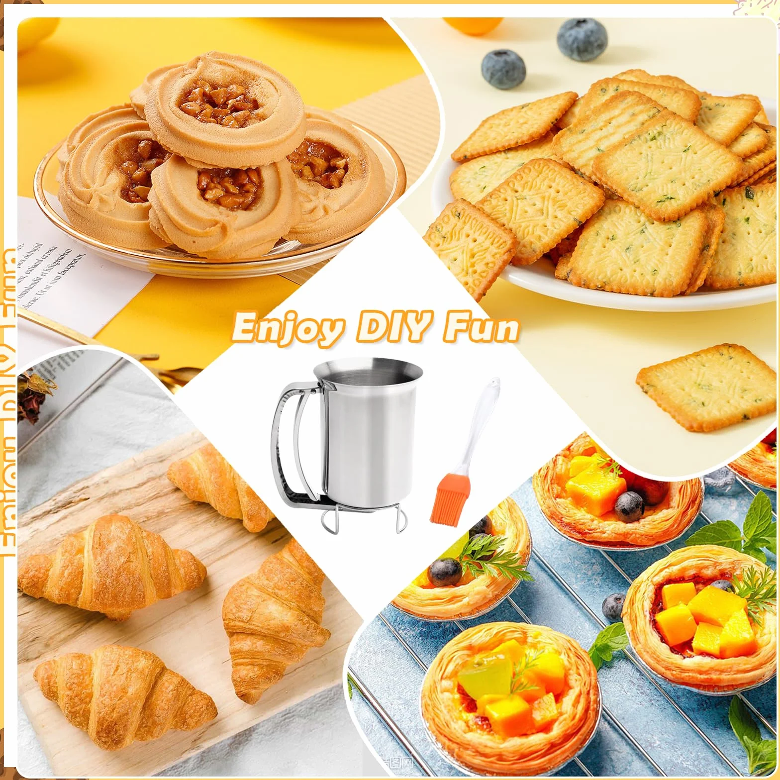 Raxfekro Distributore di pasta in acciaio inox, 900 ml, con manico per schiacciare, dosatore per pasta, per pancake, muffin, biscotti e cialde, NX-mianhufenpeiqi01