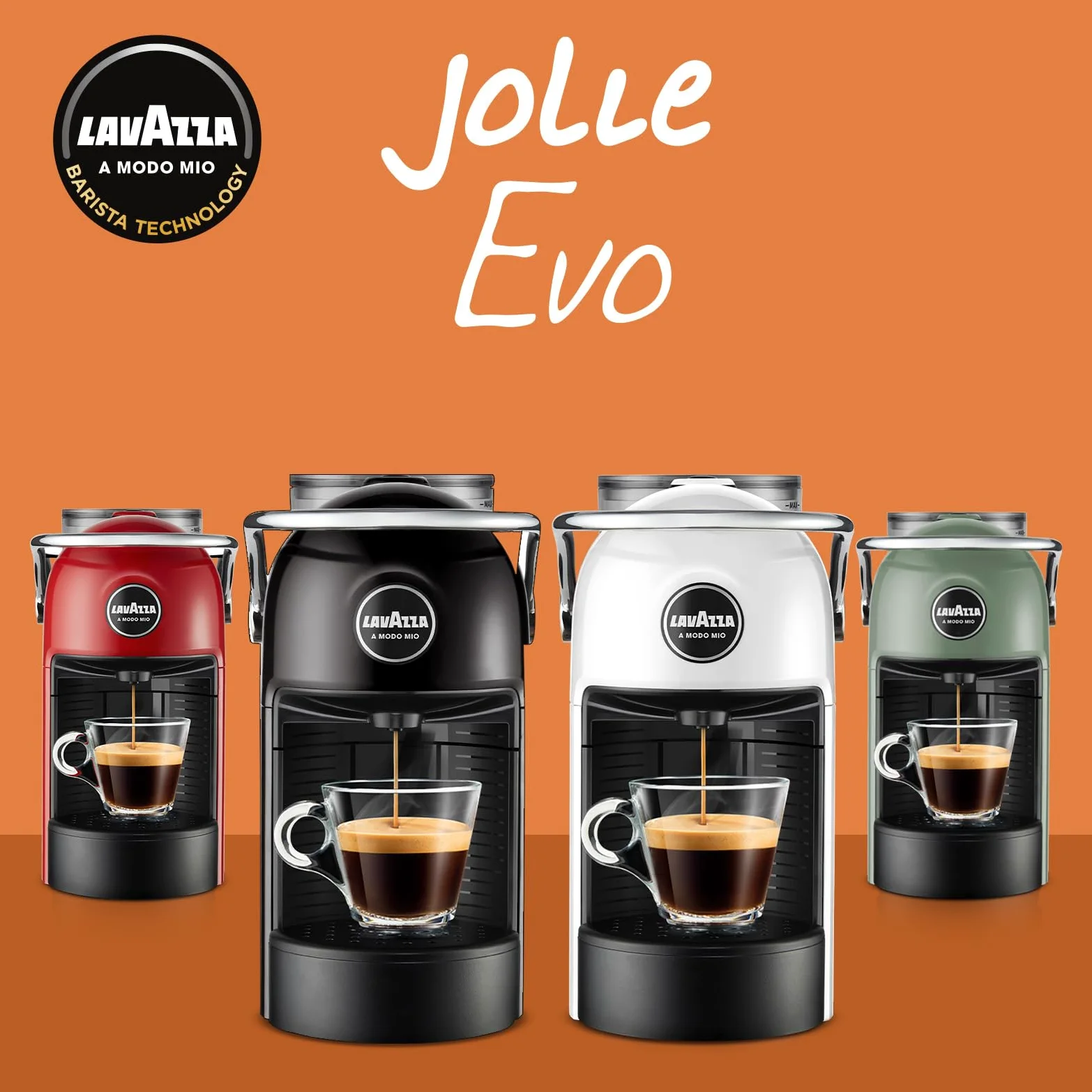 Lavazza A Modo Mio Jolie Evo, Macchina per Caffè Realizzata con 36% di Plastica Riciclata, Macchina Espresso con 64 Capsule Lavazza A Modo Mio Crema e Gusto Classico Incluse, Nera