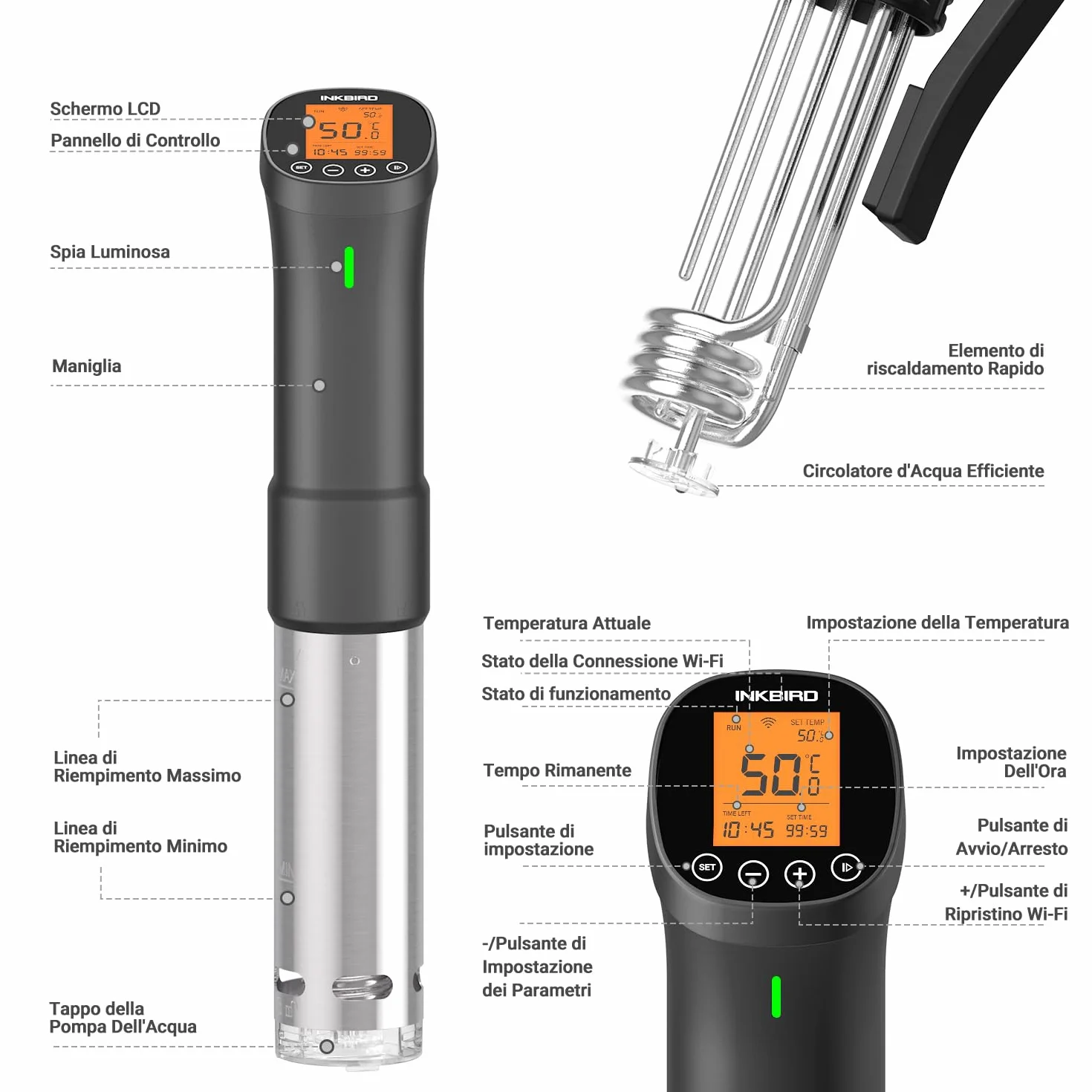 INKBIRD WiFi Sous Vide Roner 1000W Professionale 0°C~90°C Cottura Bassa Temperatura con Ricette APP ISV-200W