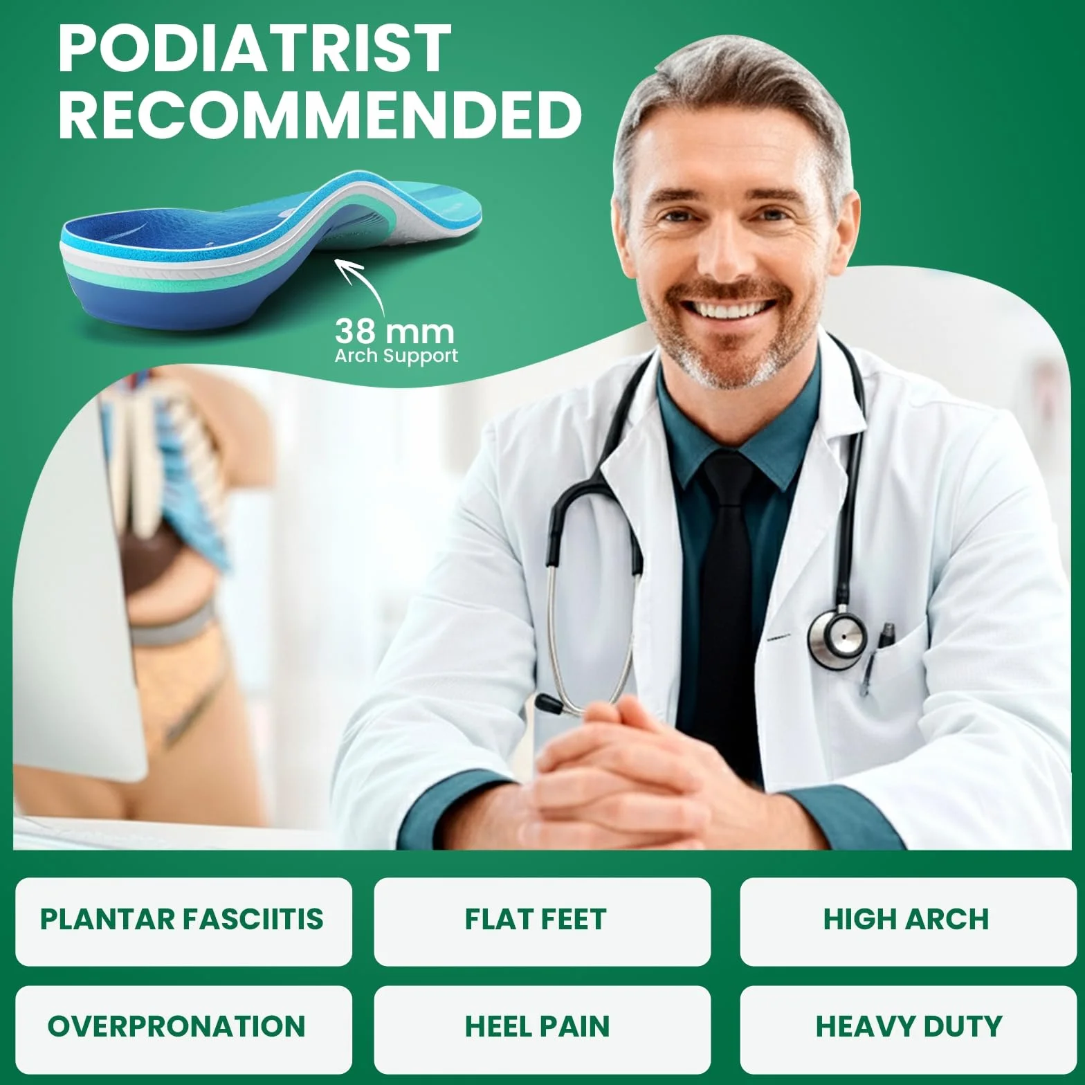 PCSsole Solette Ortopediche Modello Migliorato con Cuscinetto in Bagassa - Supporto per Fascite Plantare, Piede Piatto e Tallonite