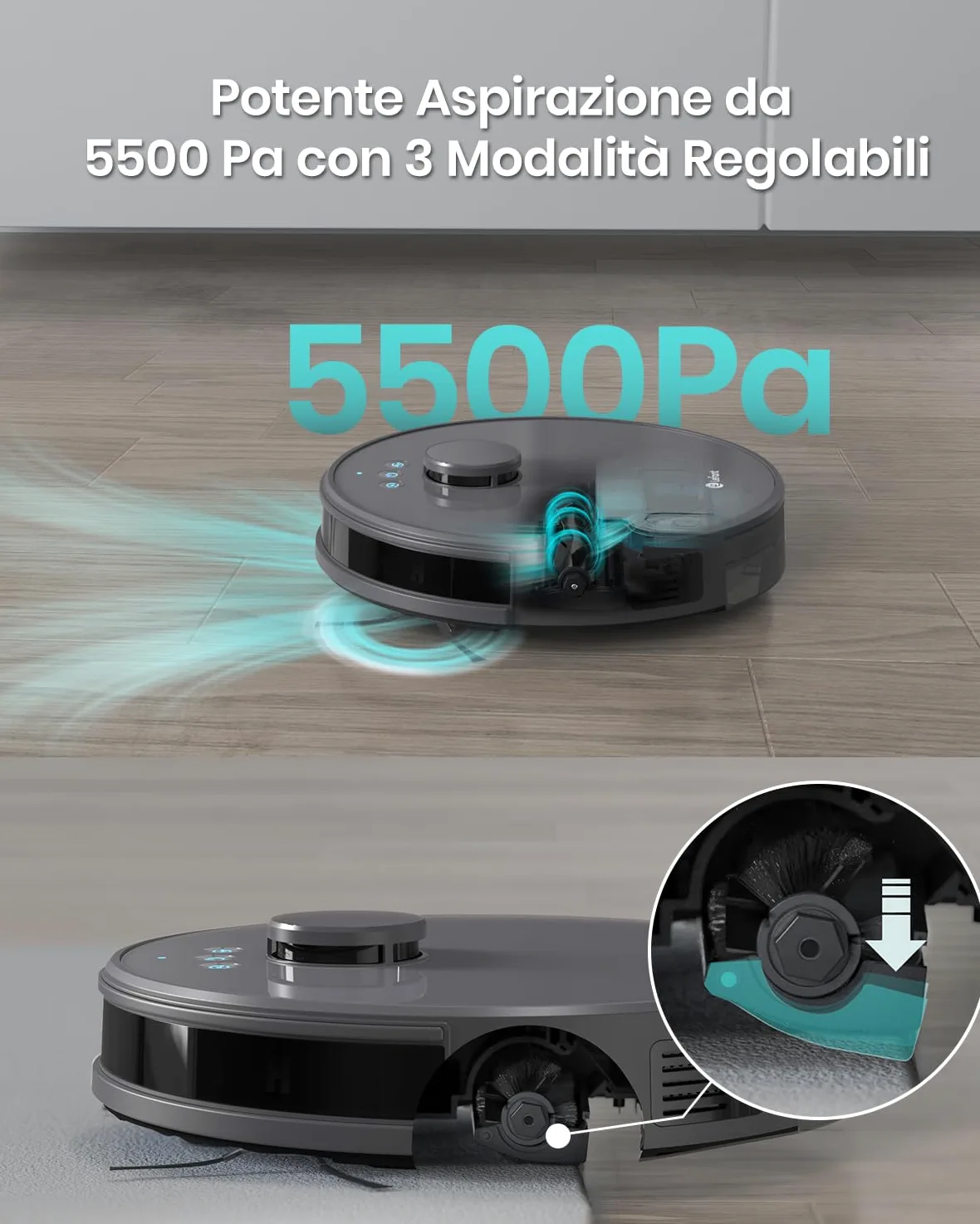 Lefant M1 Robot Aspirapolvere Lavapavimenti con Mappatura Laser dToF, Doppia Spazzola Laterale, 5500Pa, Batteria 4000mAh 200 Min, Controllo APP Alexa Google, Design Slim per Case Moderne, Grigio