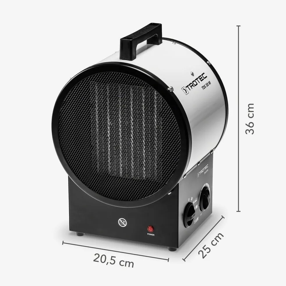 TROTEC TDS 30 M - Riscaldatore elettrico in ceramica, due livelli di riscaldamento e un livello di aria fredda separato, 5kW