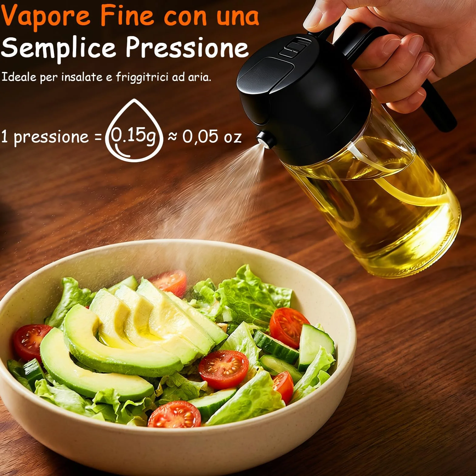 Spruzzatore per Olio 2 in 1 470ml per Friggitrice ad Aria Calda, Erogatore da Cucina Nero