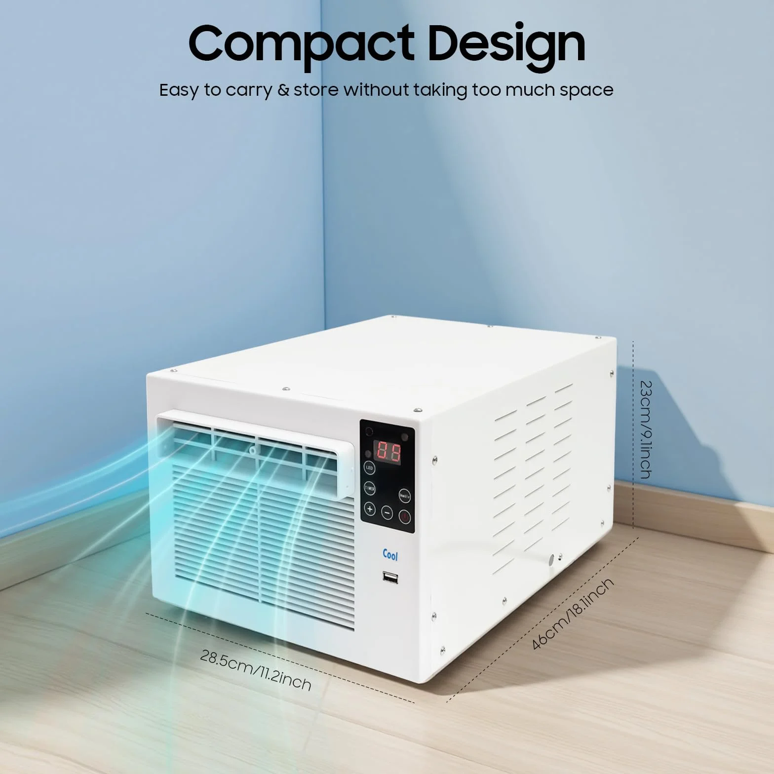 Mini condizionatore d'aria 280 W da asporto, dispositivo di raffreddamento intelligente con ventola regolabile e timer, adatto per camere da letto e piccoli spazi