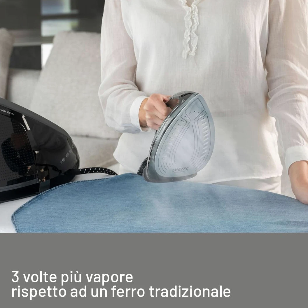 Imetec Energy Vapor, Ferro da Stiro con Generatore di Vapore, 6.5 BAR Pump, Colpo Vapore 400 g, 2400 W, Piastra Fluid Ceramic, Bloccaferro, Autospegnimento, Dispositivo di Pulizia, Tecnologia ECO