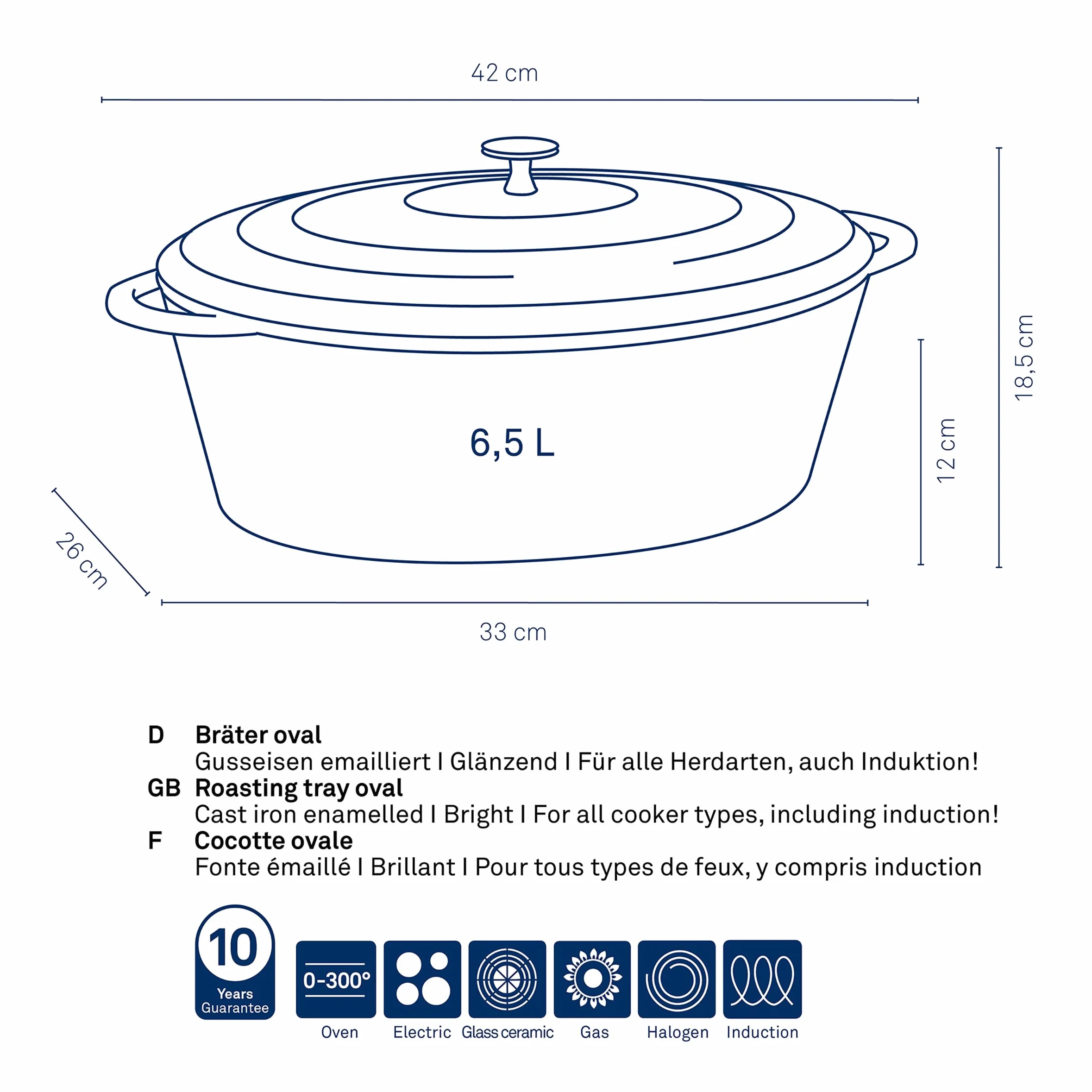 kela Torrefattore Ovale Calido Nero 6,5 Litri, 6.5 Litri, Cast Iron