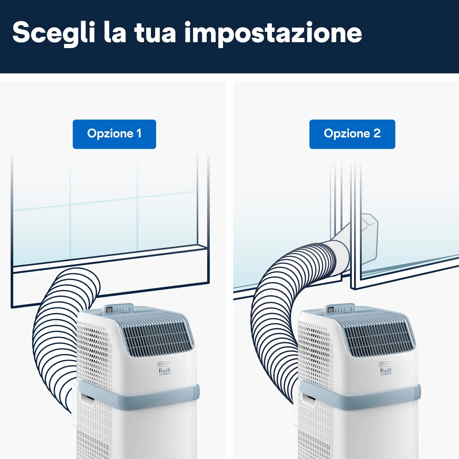 De'Longhi Pinguino Compact ES72 YOUNG, Condizionatore Portatile Silenzioso 8.300 BTU/h, 2.1 kW, 60m3, Gas R290, Funzione Deumidificatore, Timer 24 ore, Classe Energetica A, Bianco