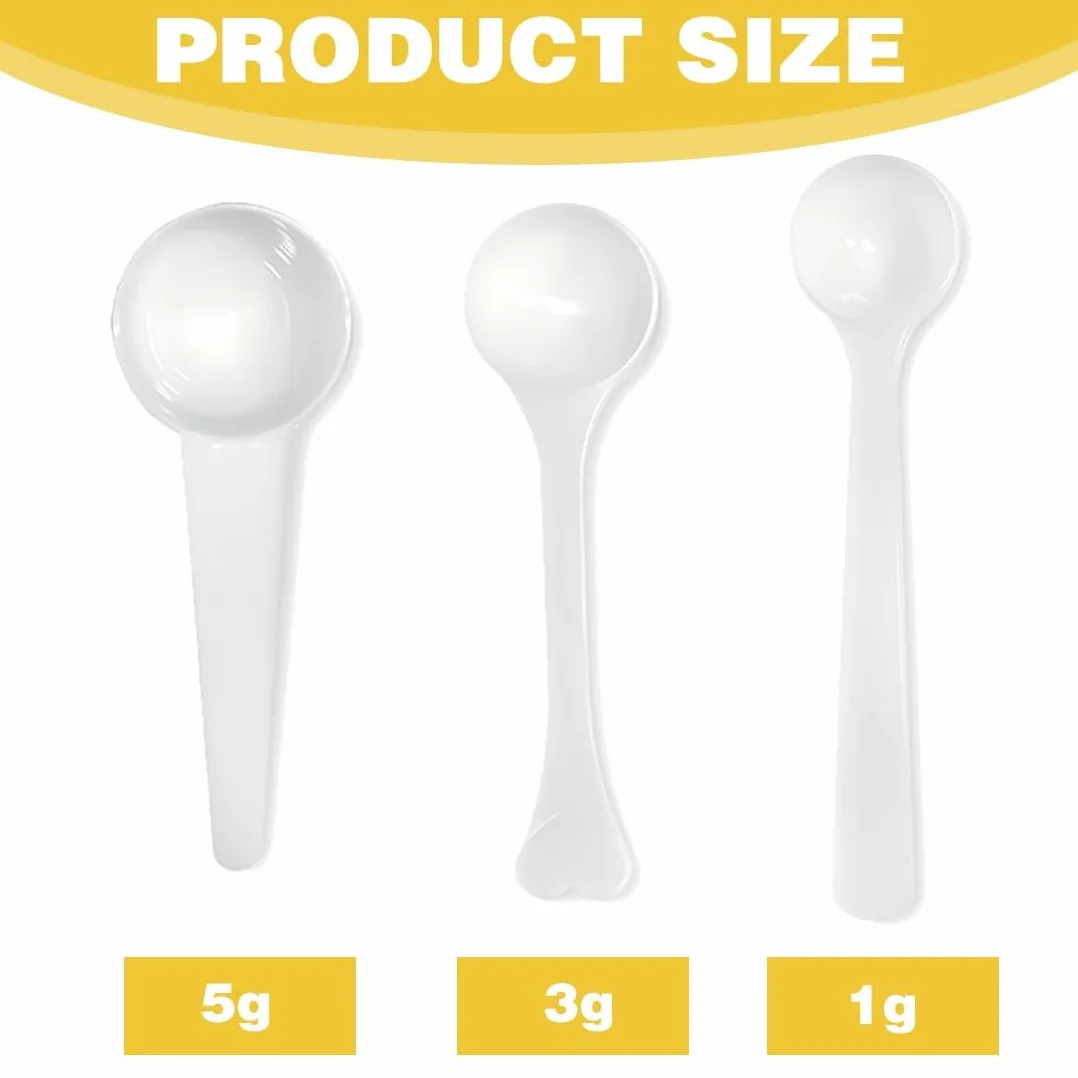 JEYORZY 6 Pezzi Misurino Ml, Cucchiai Dosatori in Plastica,per La Cucina, Il Caffè, Il Bucato E Le Proteine in Polvere(1g,3g,5g)