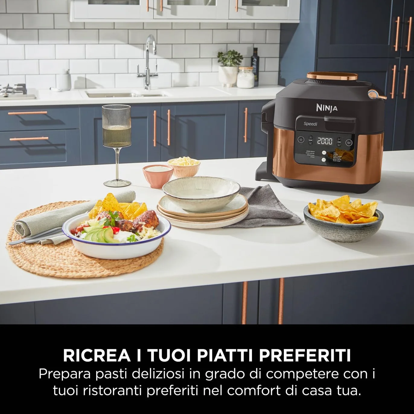 Ninja Speedi Pentola Elettrica Rapida 10 in 1, Friggitrice ad Aria 5,7 l, Nero/Rame ON400EUCP