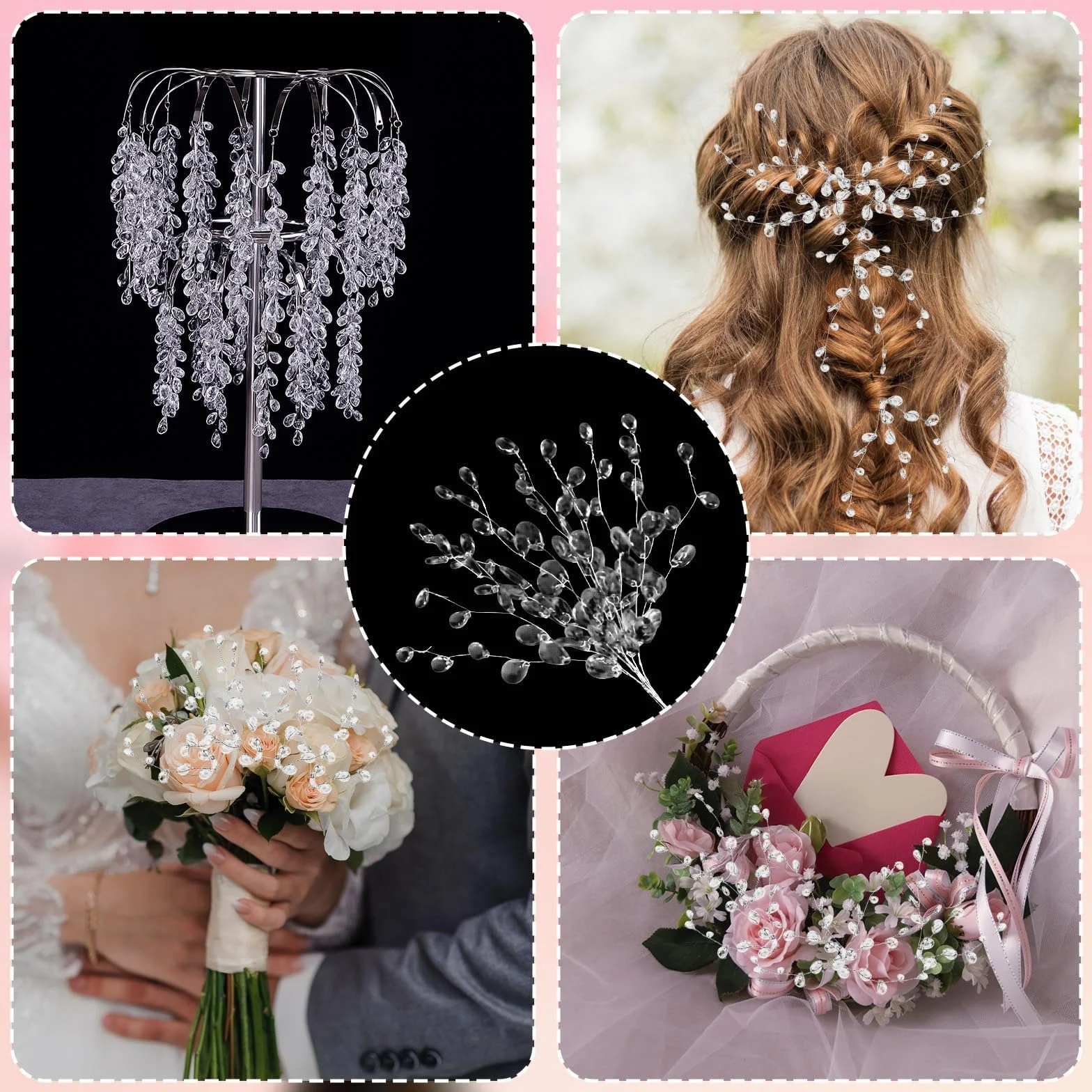 Confezione da 20 rami decorativi in cristallo acrilico trasparente – rametti decorativi con perline lucide per decorazioni per rametti natalizi, casa, vaso, festa, DIY e decorazioni invernali, 16cm