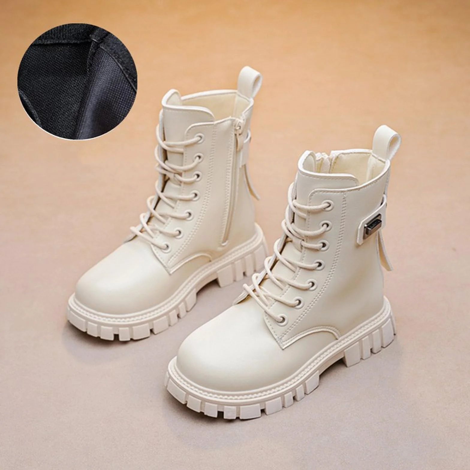Stivaletti in Pelle per Bambine e Ragazze con Cerniera Laterale e Lacci Scarpe da Equitazione Antiscivolo Invernali
