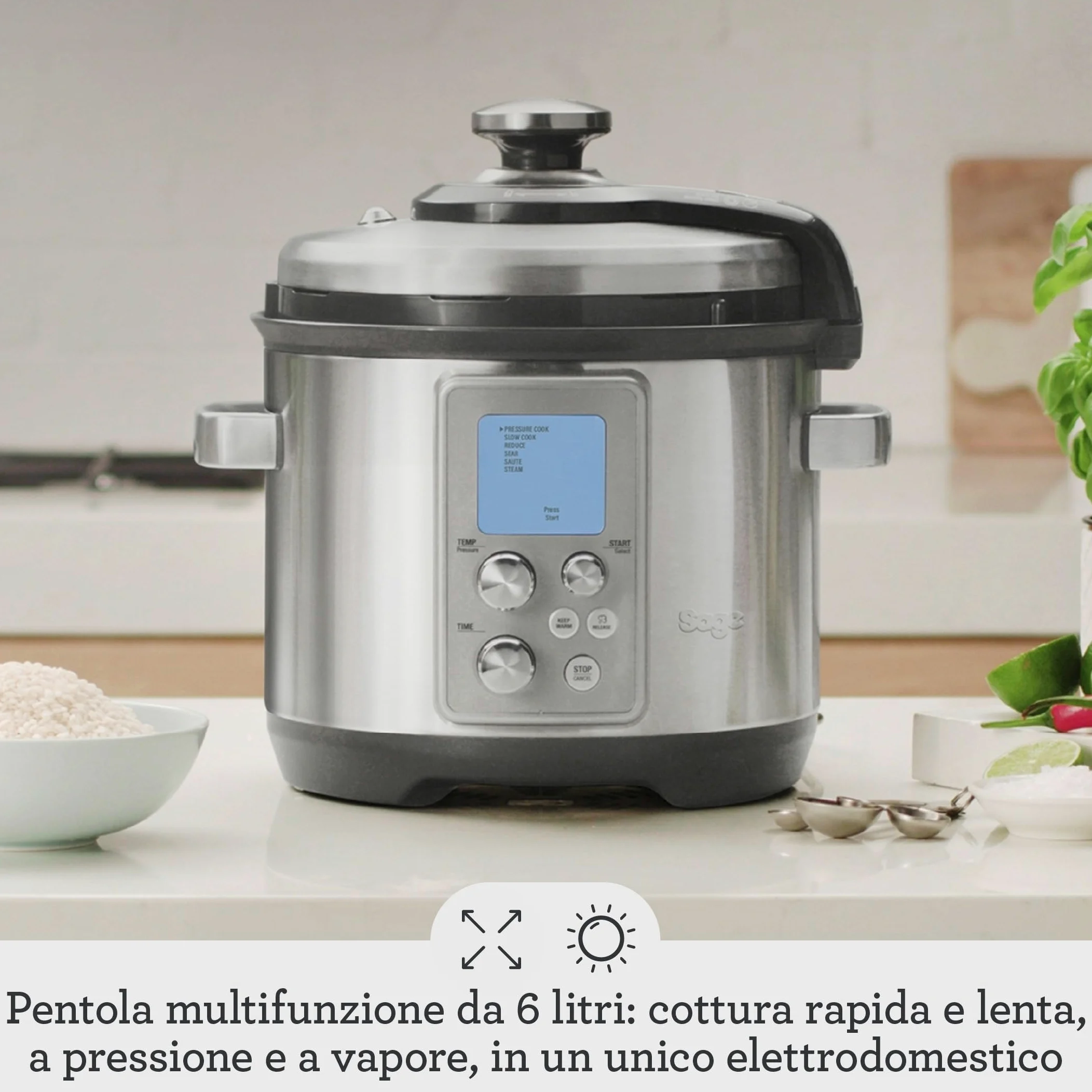 Sage - The Fast Slow Pro - Cuocere a Pressione, Cuocere a Fuoco Lento, Saltare, Cuocere a Vapore, Stufare, Fare il Risotto, Acciaio Inox Spazzolato