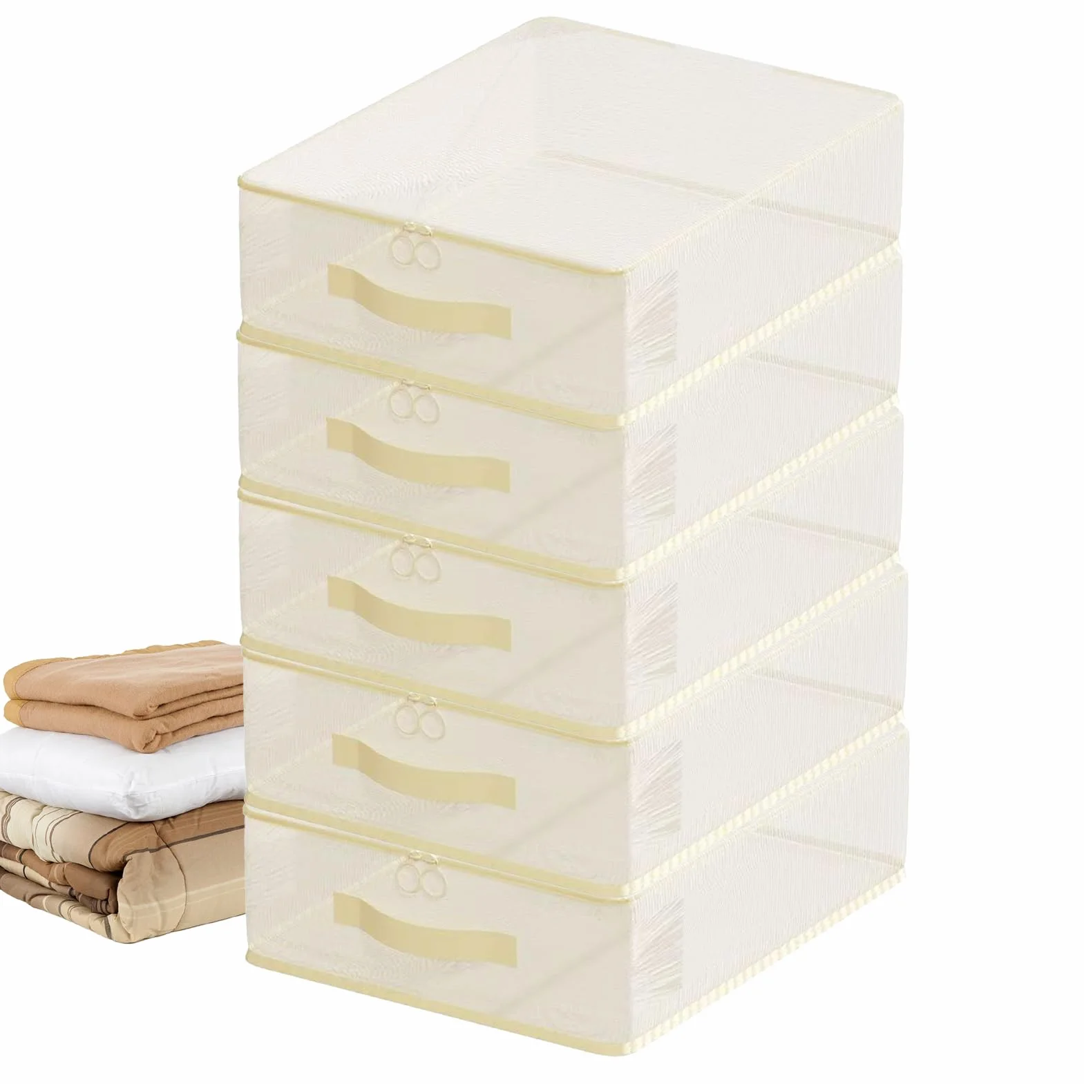 Organizzatore 'armadio Dei Vestiti | 5 Sacchetti Trasparenti Con Manici 40x30x19 Cm Poliestere - Organizzatore Per Lenzuola, Coperte, Piumini, Cuscini, Casa