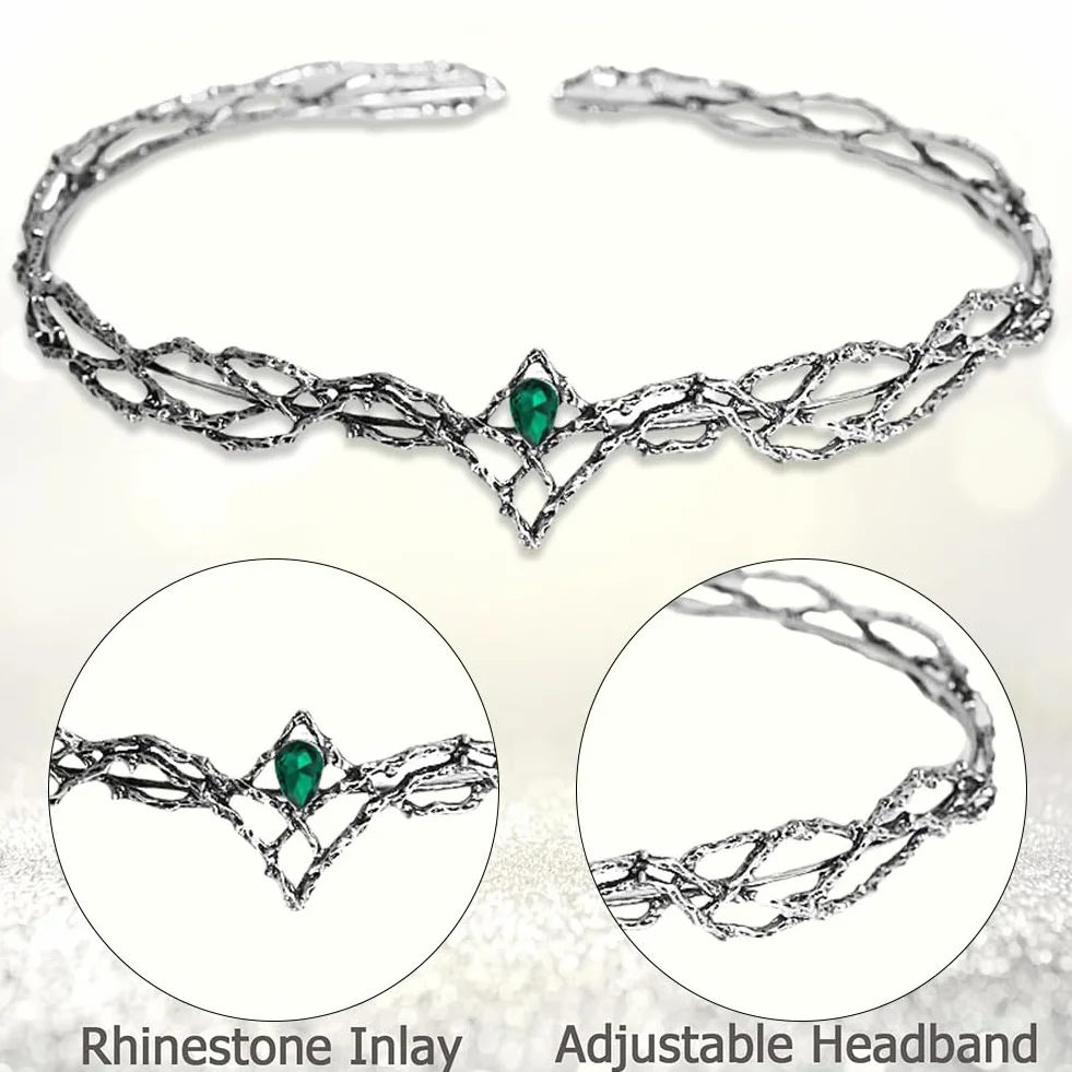 Corona di Cristallo Plateado Strass Tiara Diadema Verde Retrò Principessa Sposa Halloween Matrimonio Nozze Prom Costume Cosplay Festa Gioielli Regalo
