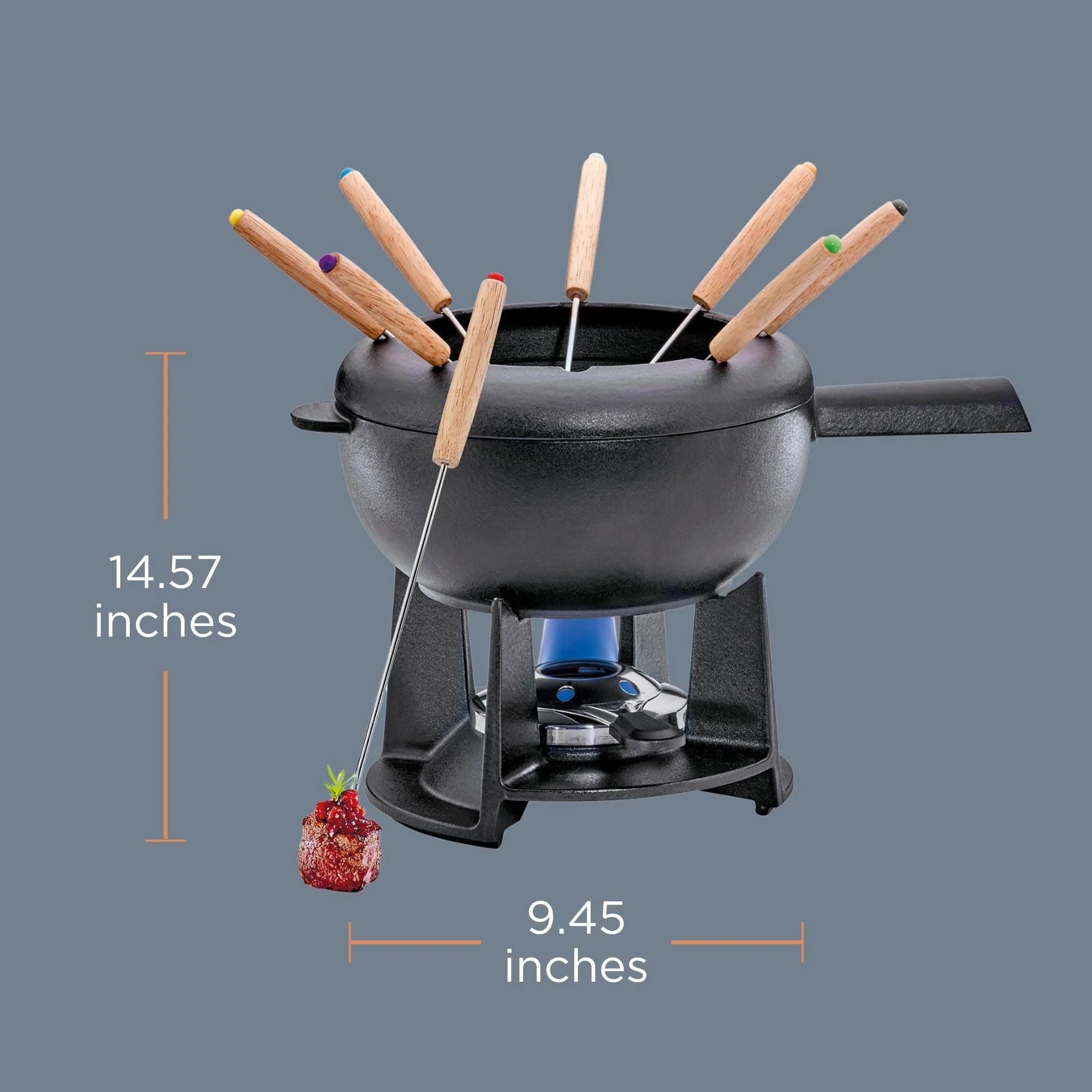 Spring Set per fonduta in ghisa, nero, Ø 20 cm, con 8 forchette per fonduta e paraspruzzi | per fonduta di formaggio, fonduta di carne, bruciatore Rechaud