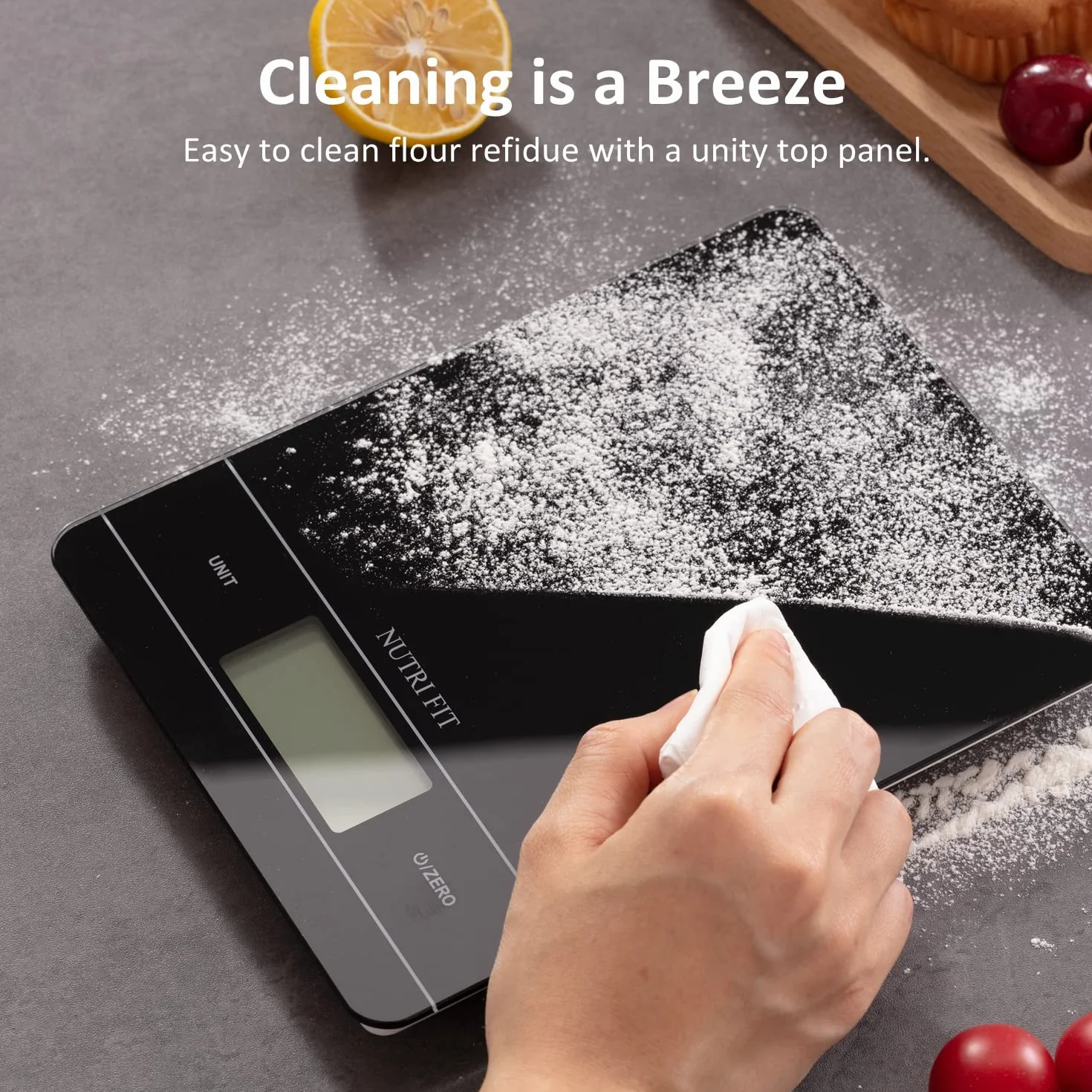 NUTRI FIT Bilancia da cucina digitale ricaricabile, bilancia elettronica per alimenti con ricarica USB-tipo C per cucinare e cuocere al forno, LCD retroilluminato, 11 libbre/5 kg (Nero)