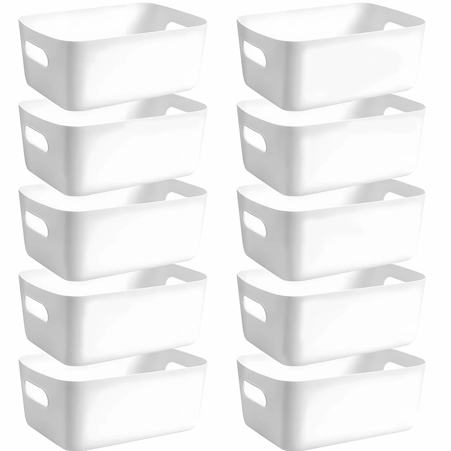 Cestino Portaoggetti Plastica Bianco con Manici 10 Pezzi per Bagno Cucina Armadio