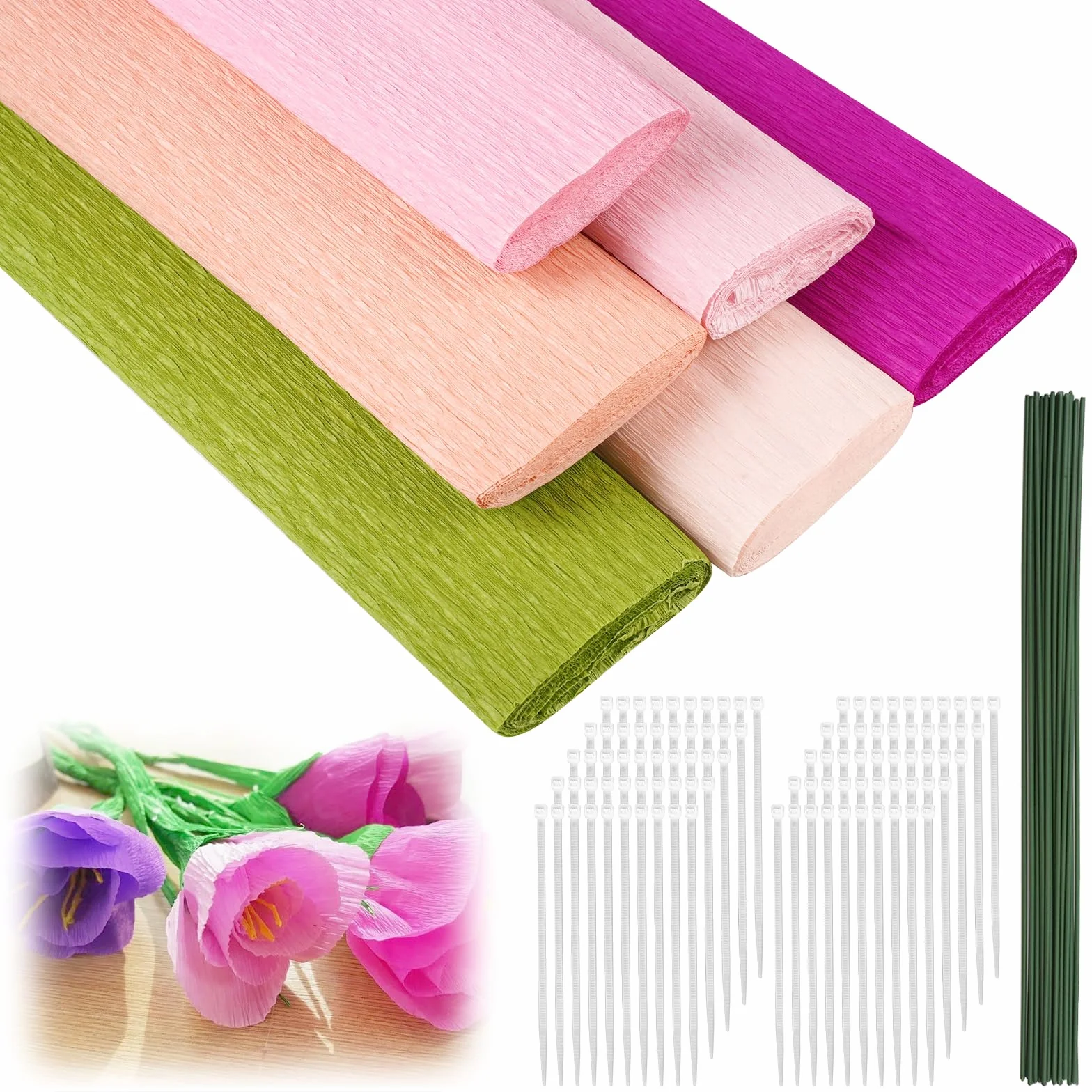 Carta Crespa Colorata 6 Rotoli 25x250cm per Fiori Fai Da Te