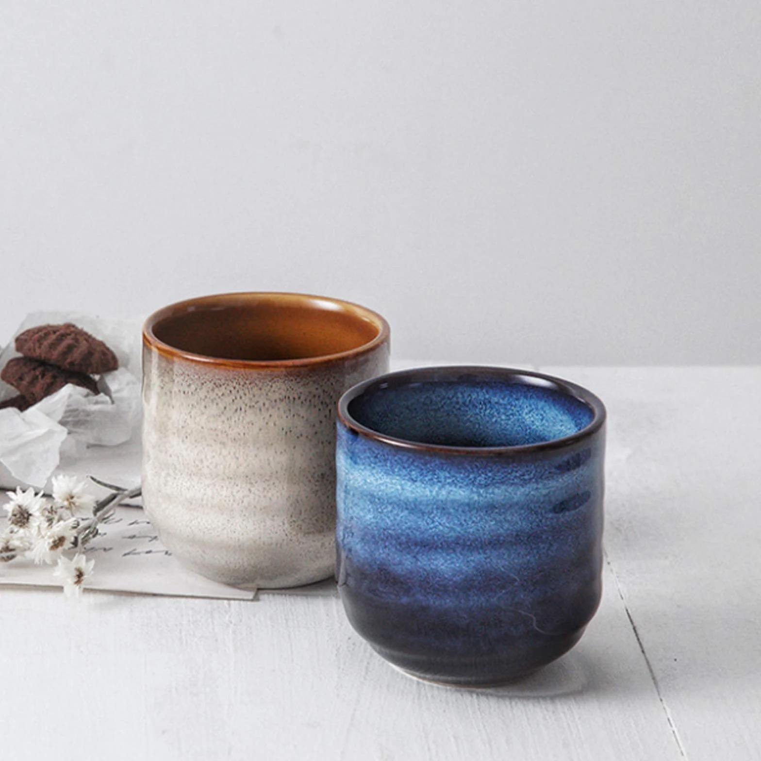 Ceramiczny zestaw do herbaty w stylu japońskim, 4 filiżanki (niebieski)