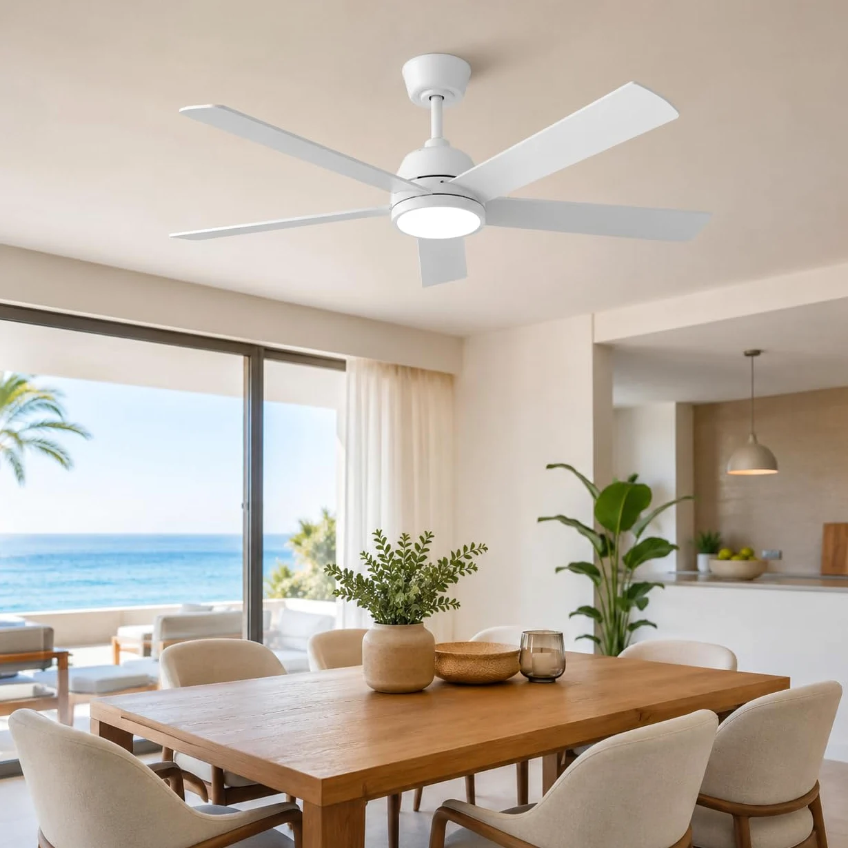 ON FREDO Ventilatore da Soffitto con Luce LED Regolabile, per Interno e Esterno, Motore Silenzioso e Telecomando - Bianco