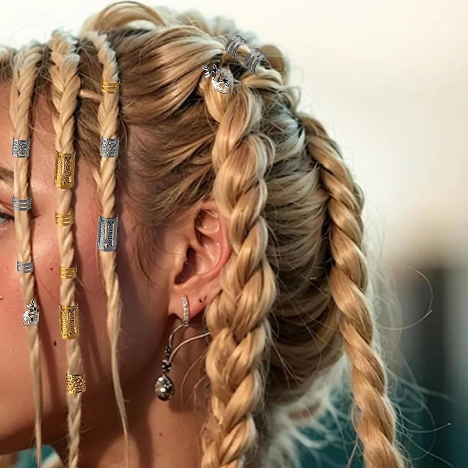 Accessori per Capelli 80 Pezzi, Gioielli per Capelli con Clip, Perline per Dreadlocks in Ferro