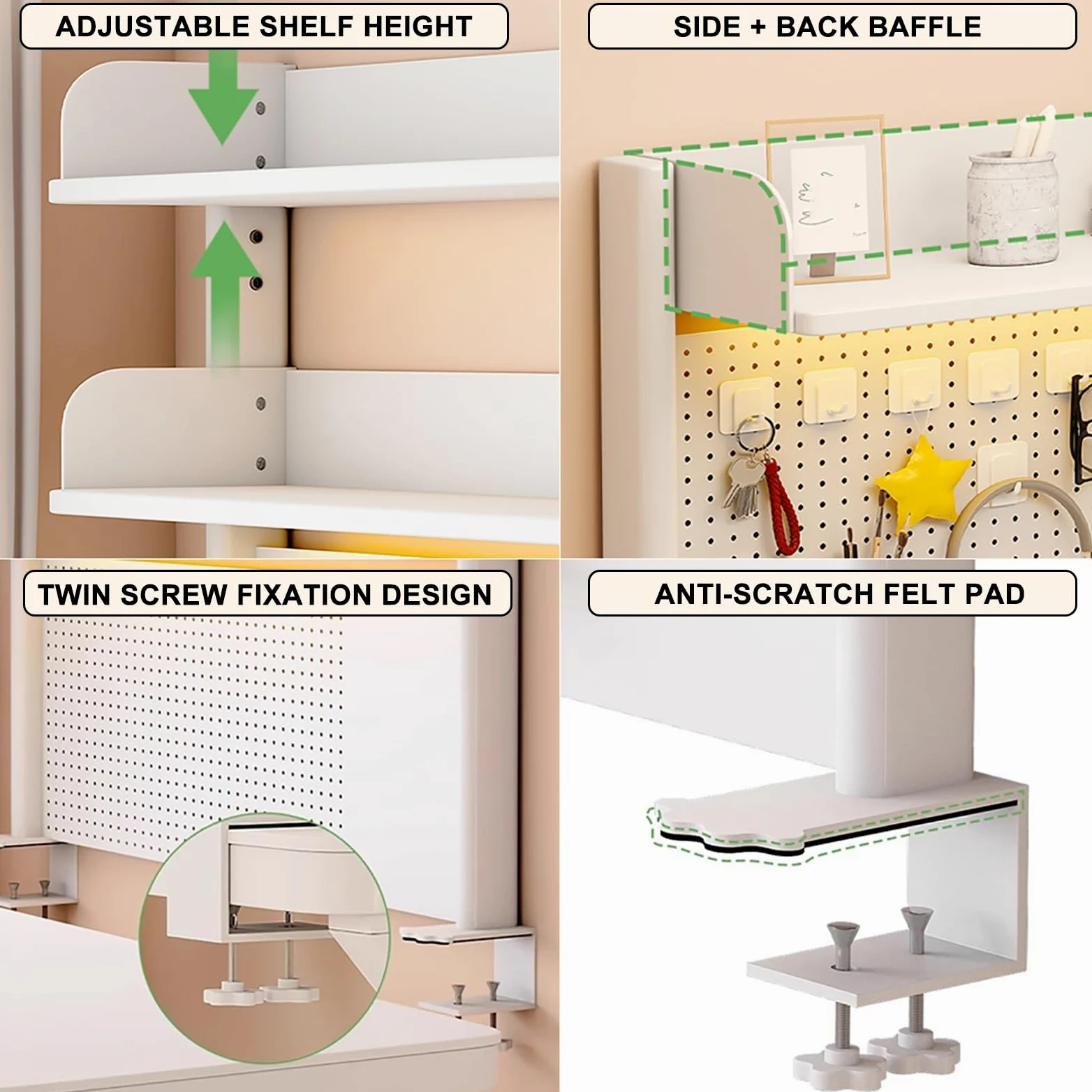 Mensola da Scrivania Workstation con Pannello Forato Estensibile da Scrivania, Scaffale da Scrivania con Morsetto Sopra, Pannello con Picchetti Magnetici in Metallo con 20 Accessori ( Size : 100*95cm/
