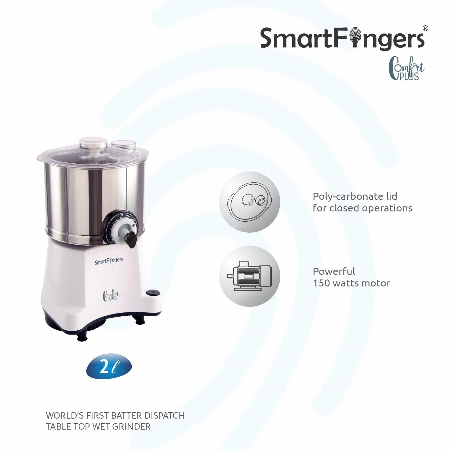 SmartFingers Comfort Plus, macinino a umido da 2 l, bianco, 150 W, 3 velocità, acciaio inossidabile