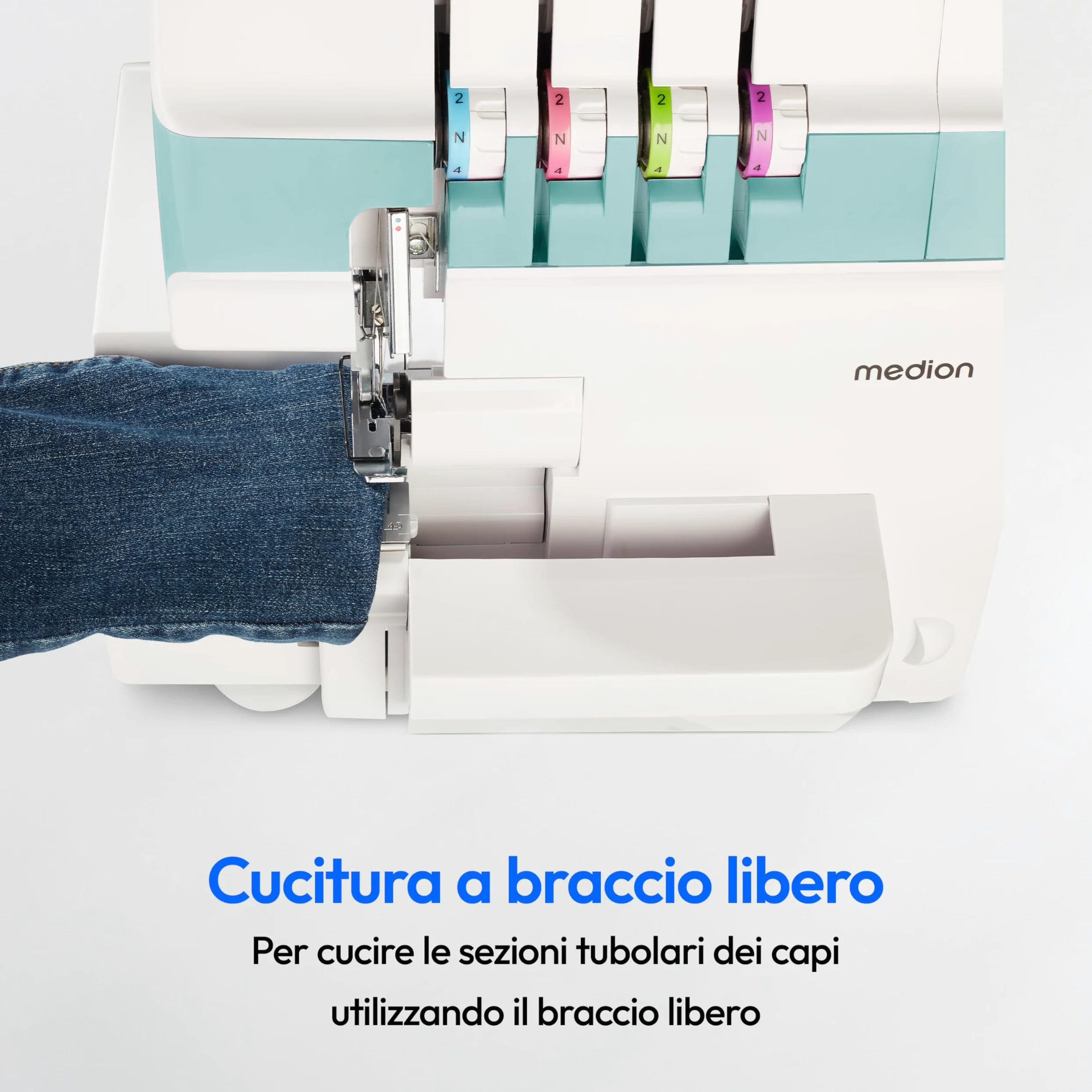MEDION Macchina per cucire SO90 (elettrica, 90 watt, luce LED, taglio a una passata, numerosi accessori, MD19169) turchese