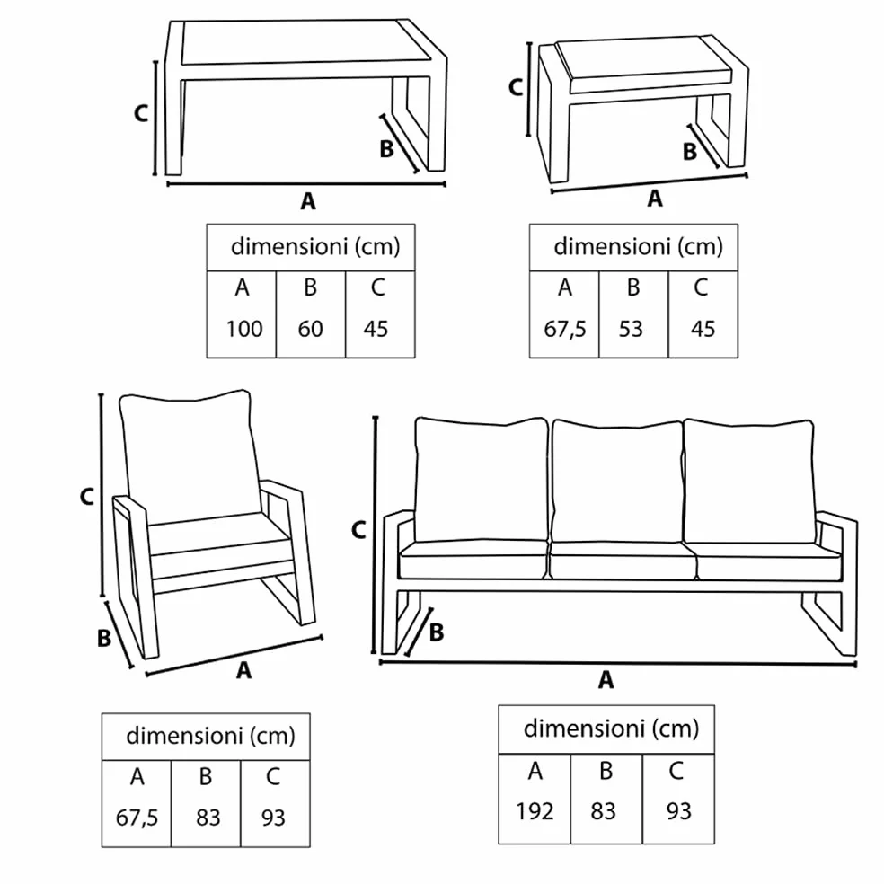 Salottino Lounge in alluminio MIKONOS PLUS bianco/grigio | Lounge da giardino con divano, tavolo, 2 poltrone e cuscini | Set di mobili da giardino in metallo da 5 persone