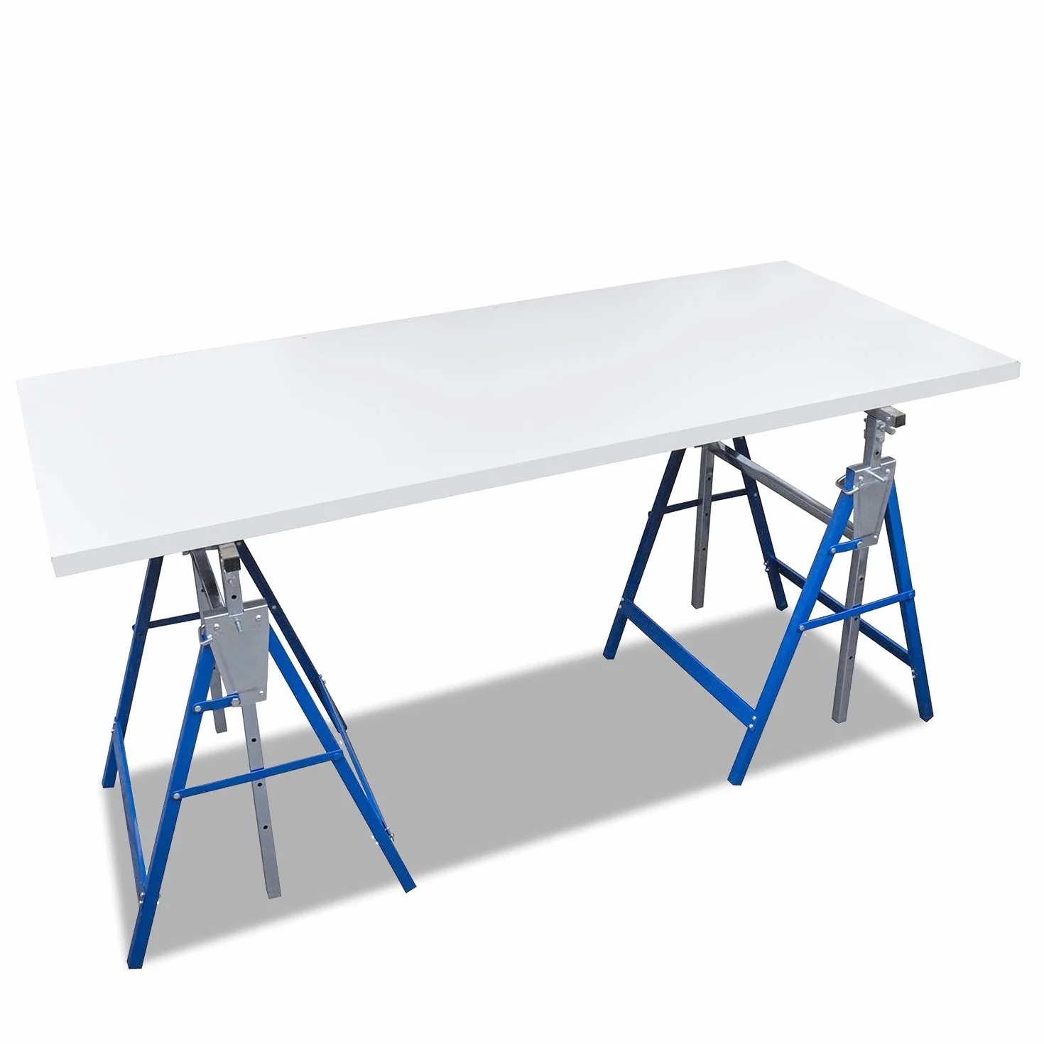 Cavalletti da lavoro pieghevoli regolabili metallo portata 200 kg 80-130 cm blu argento