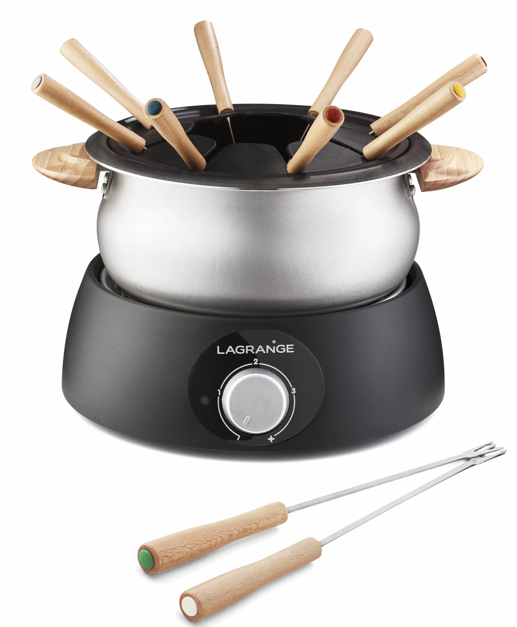 LAGRANGE, Apparecchio per fonduta elettrica 8 persone, 1,5 l, produzione francese, per tutti i tipi di fonduta, termostato regolabile, maniglie in legno, 900 W, 349015