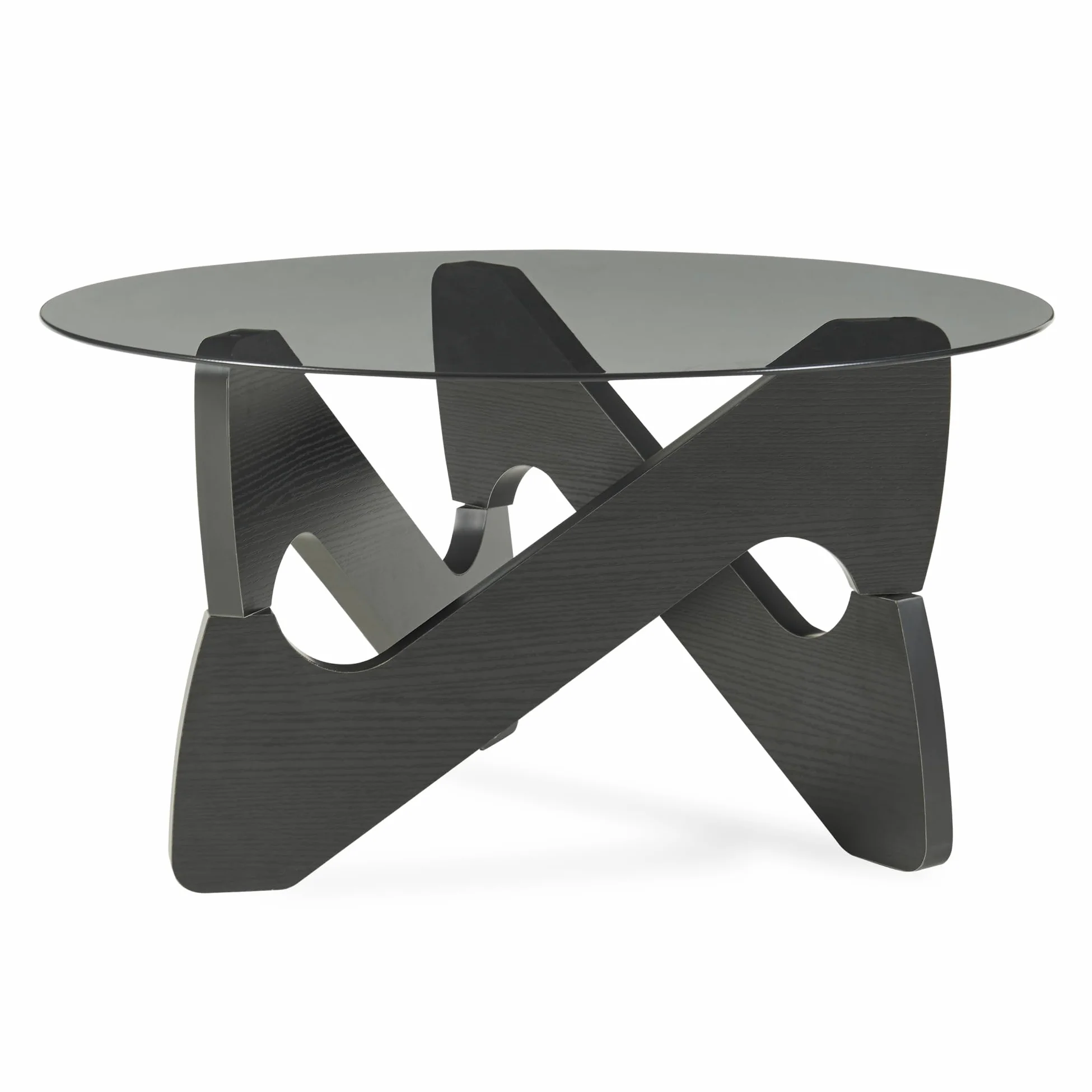 [en.casa] Tavolino da Caffè con Piano in Vetro Fumé 70x35 cm Nero/Grigio | Tavolo Basso Centrale per Salotto Soggiorno Living Piano Rotondo Circolare in Vetro Temperato Struttura Geometrica