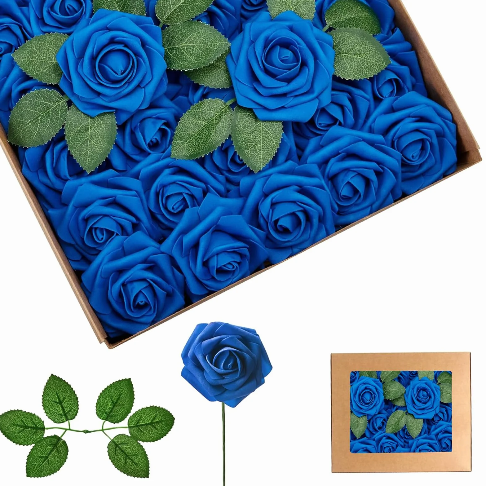 Rose Artificiali in Gommapiuma Blu Navy 25 Pezzi, Teste di Fiori Schiuma per Matrimonio Bouquet Decorazioni