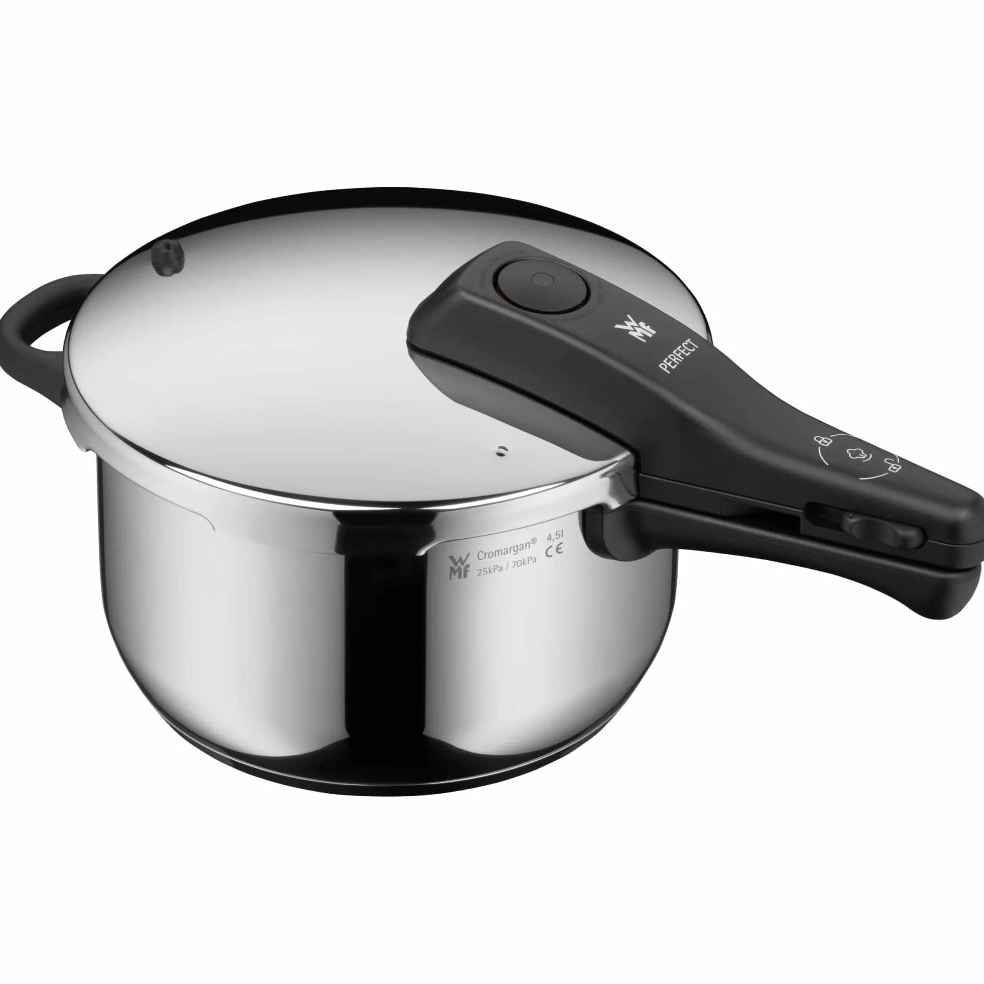 WMF Perfect One Pot - Pentola a pressione a induzione da 4,5 l, pentola a vapore, grande segnale di cottura, 2 livelli di cottura, manico rimovibile del coperchio in acciaio inox Cromargan