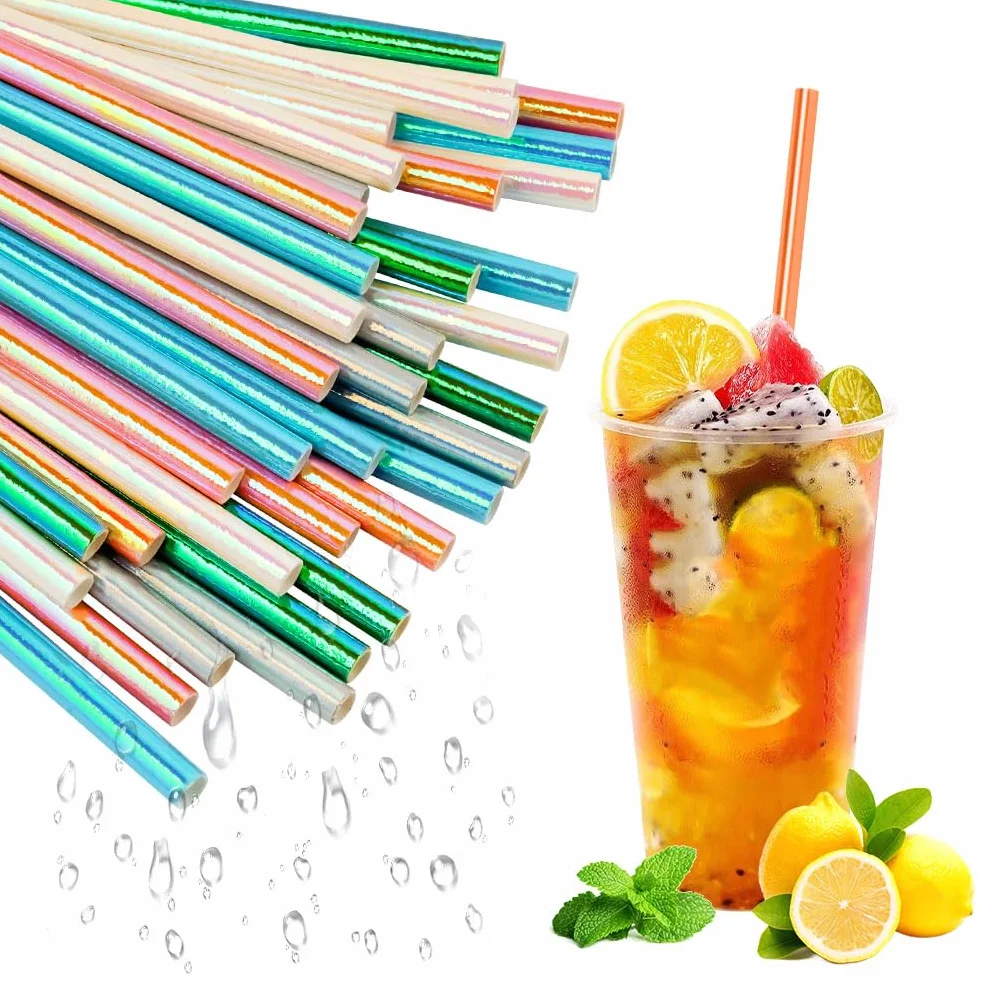 Vicloon 150 Cannucce Carta Colorate per Compleanno, 5 Laser Colori Cannucce Cocktail Straw Colorate per Matrimoni, Natale,Docce Bambino, Celebrazioni e Feste