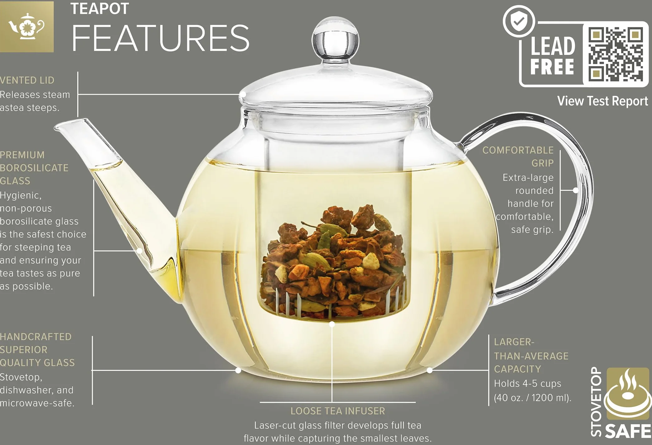 Teabloom Set Completo Fiori di Tè: Teiera in Vetro Borosilicato, 12 Fiori, Riscalda Teiera, 4 Tazze Vetro Doppio Strato, Infusore Tè