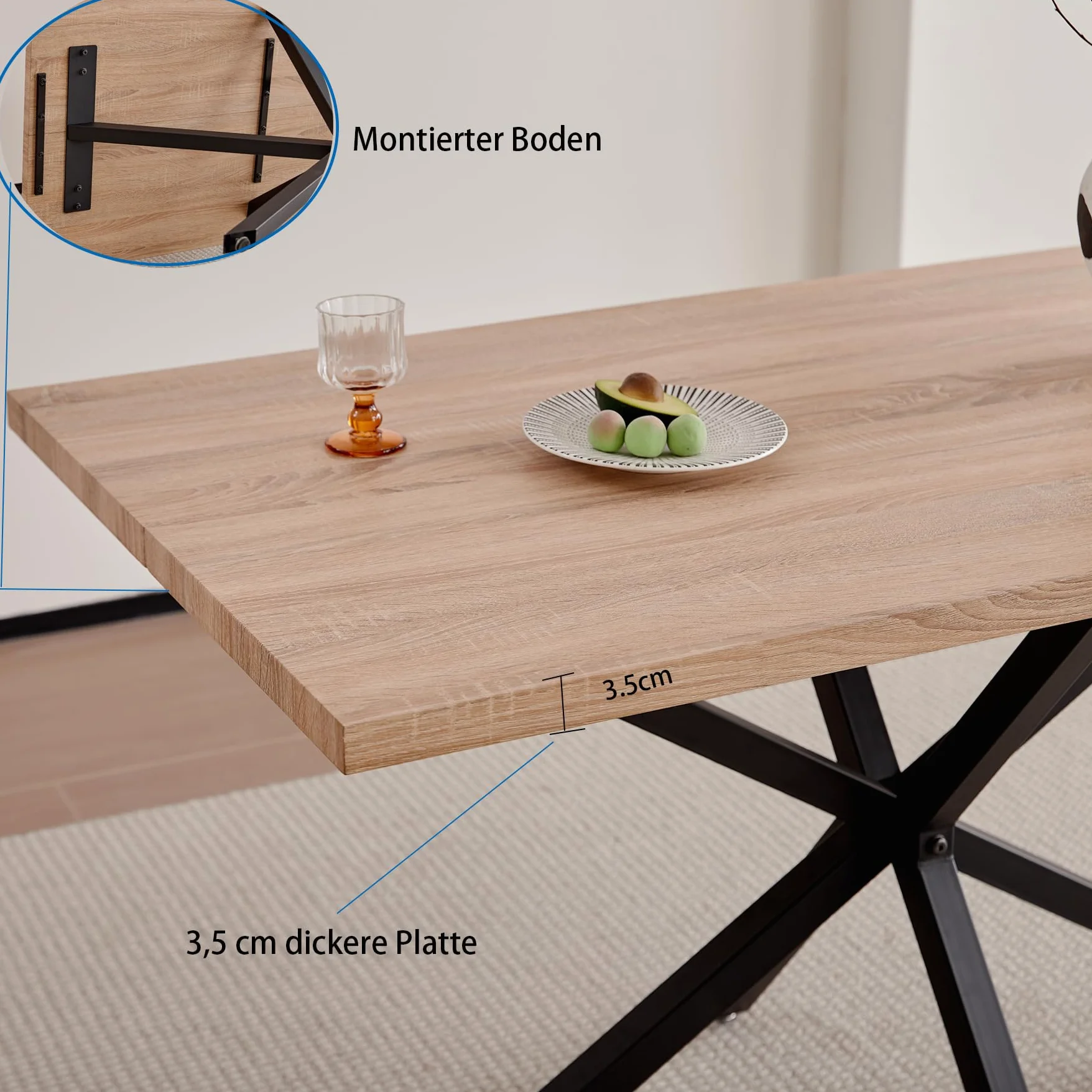 Tavolo da Pranzo con 4 Sedie, Set da Pranzo, 140 * 78 * 77 cm, Tavolo da Pranzo Rettangolare in Legno, 4 Sedie con Schienale Alto, Gambe in Metallo Nero, 4 Sedia Beige