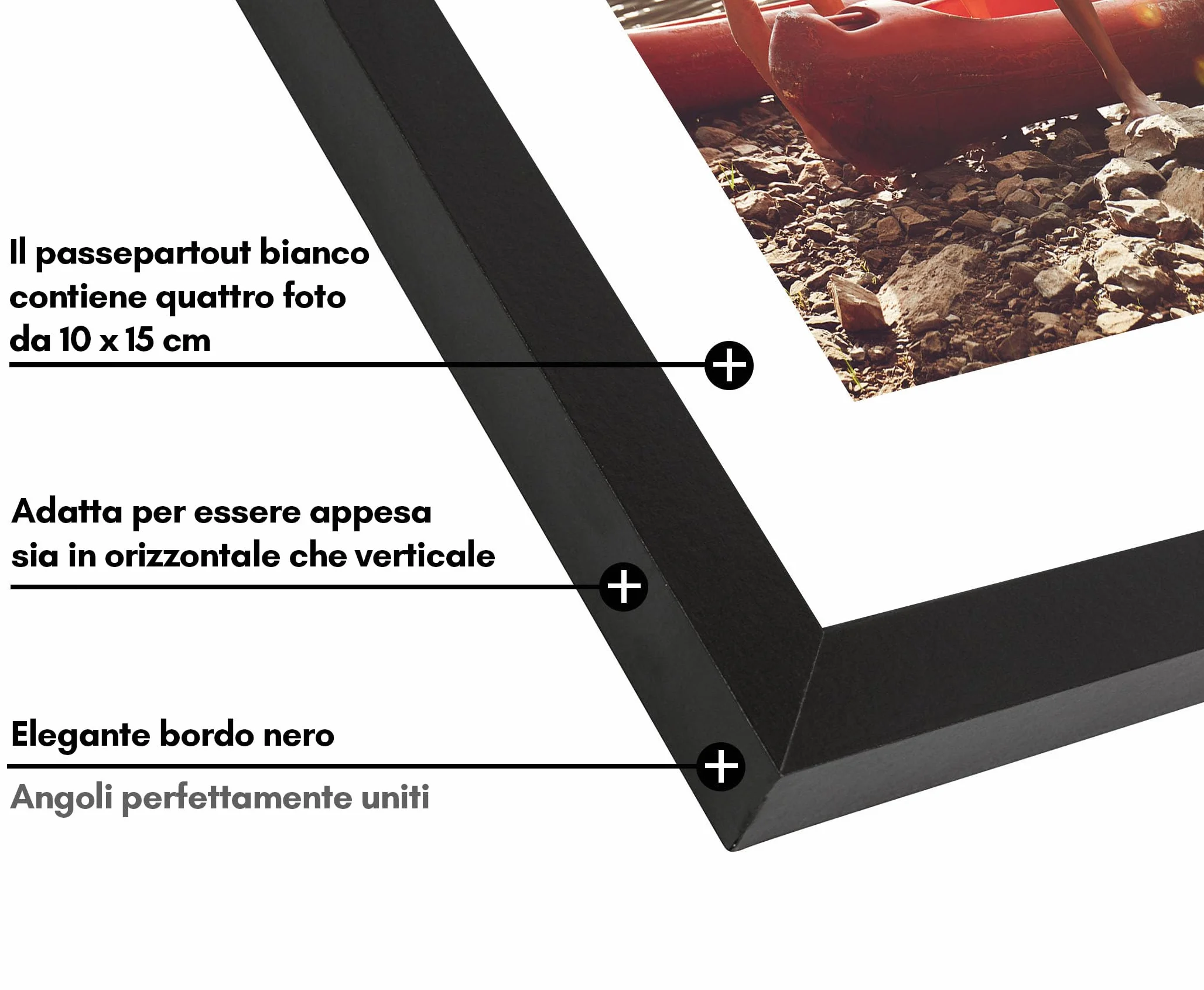 Americanflat Cornice 10x15 cm Nero Portafoto da Parete Multiplo 20x61 cm Passepartout 5 Foto Vetro Infrangibile