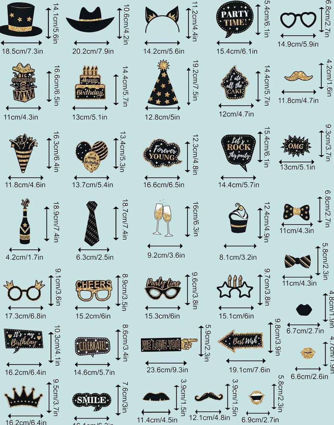 36 Pezzi Accessori Fotobox Feste, Decorazioni Autoscatto Tema Oro e Nero con Bastoncini e Adesivi per Compleanno, Matrimonio, Natale, Halloween, Laurea – Kit Foto Divertenti per Party