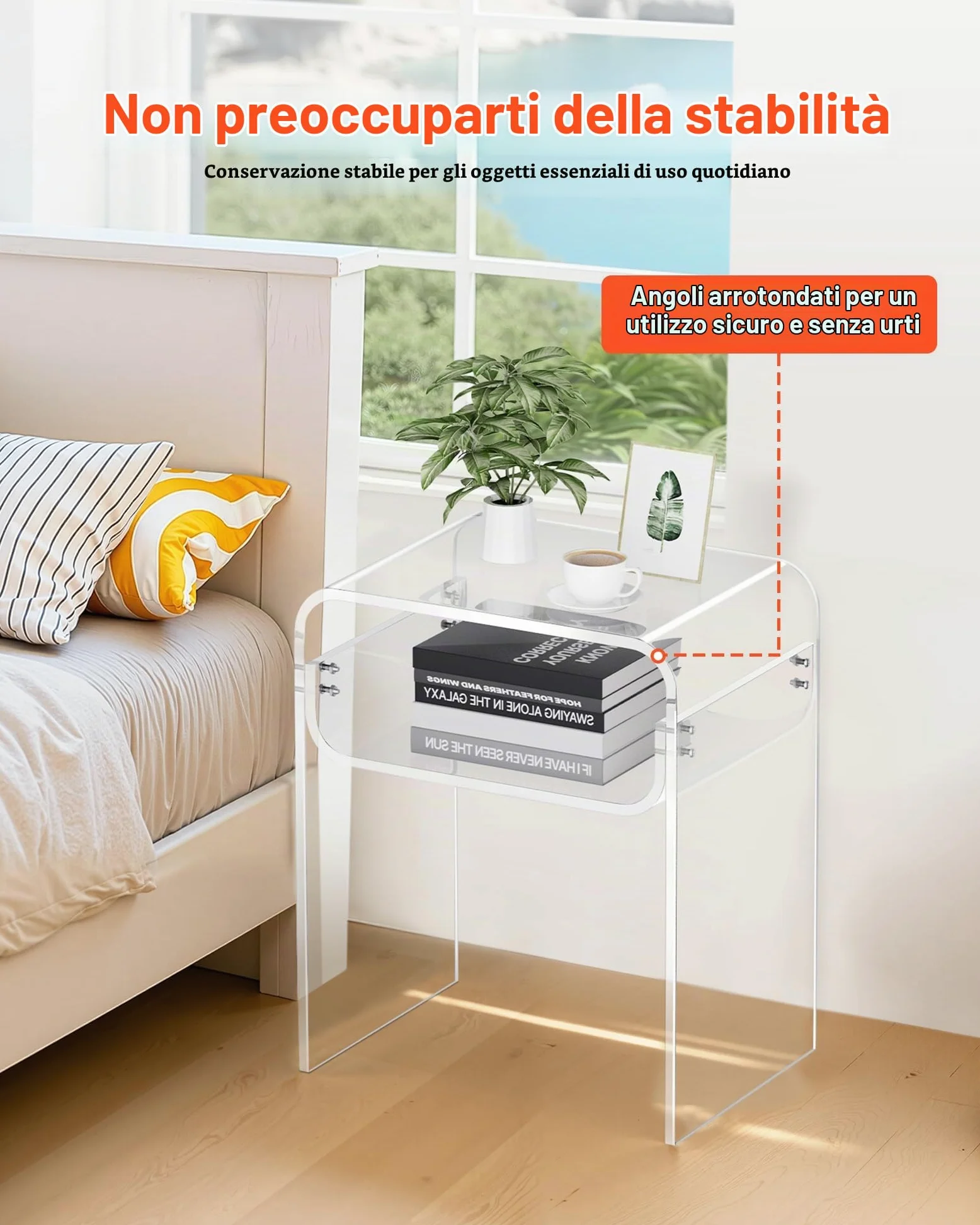 VEVOR Tavolino in Acrilico, Comodino Trasparente a 2 Livelli con Ripiano, Rettangolare Moderno in Acrilico, Comodino Spesso per Camera da Letto, Soggiorno, Studio, 30 x 40 x 50 cm