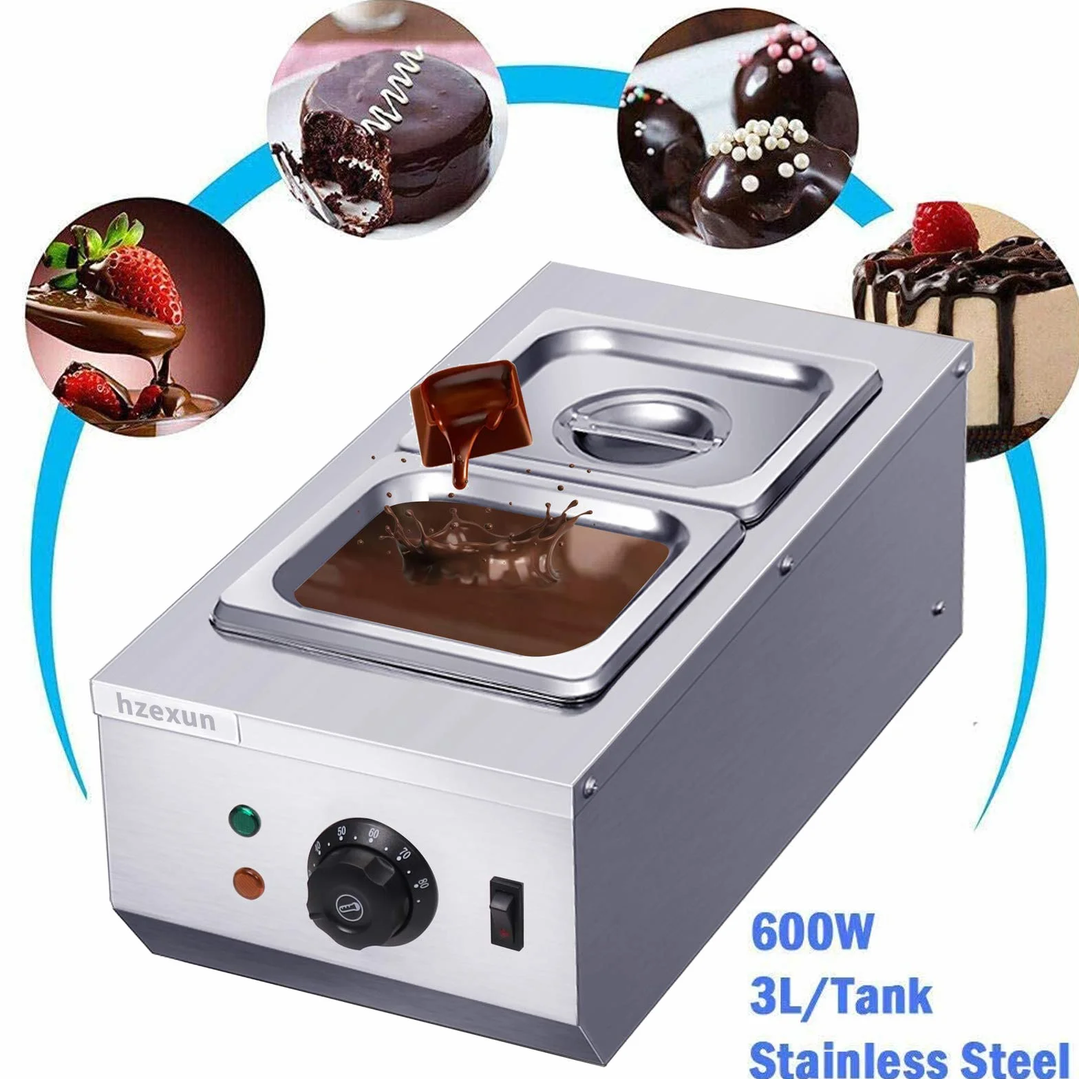 Temperatrice per Cioccolato Bagnomaria Elettrica Acciaio Inox 6L 2 Serbatoi 220V 600W