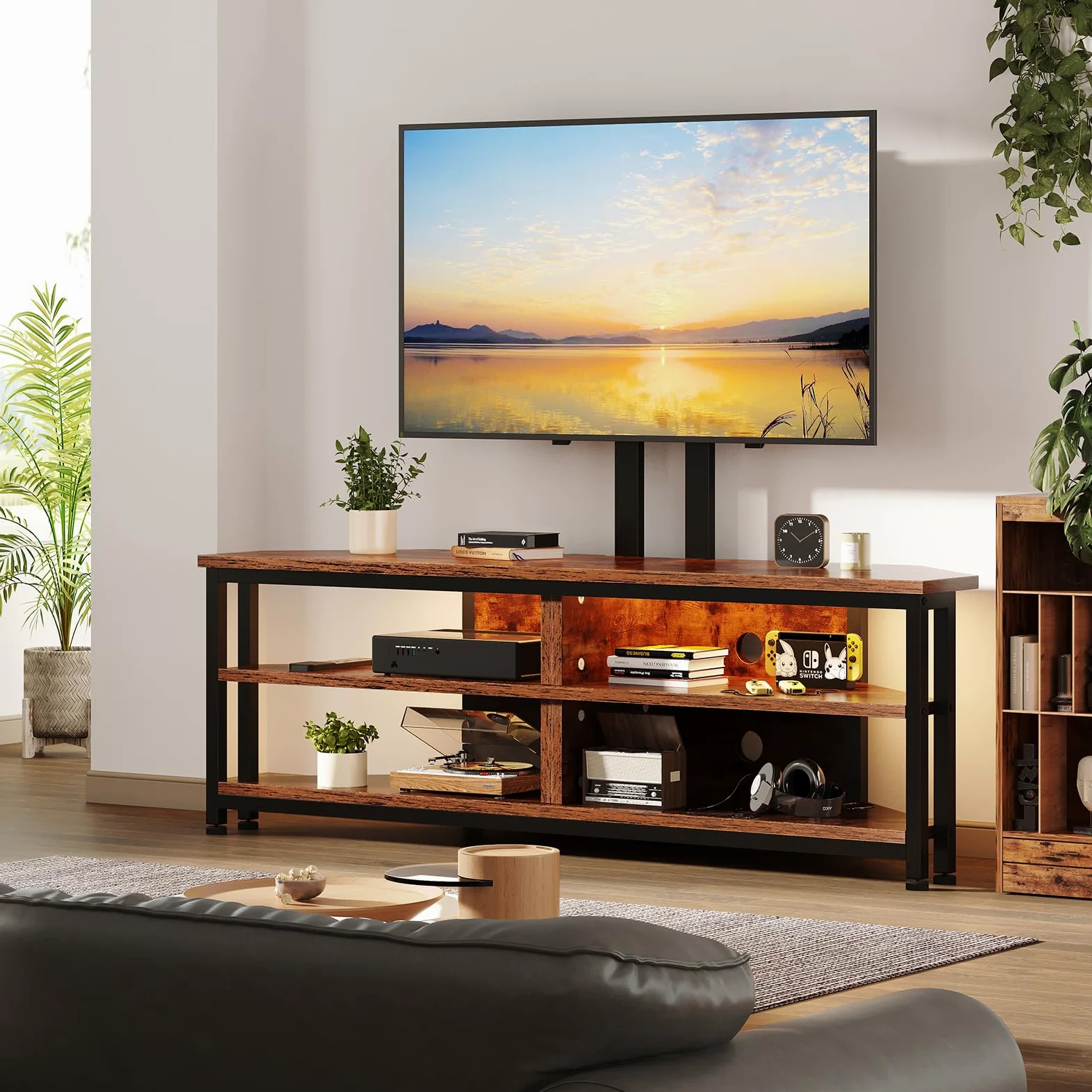 Dripex Mobile ad angolo per TV, con supporto e illuminazione a LED, mobile angolare (120 cm con supporto)