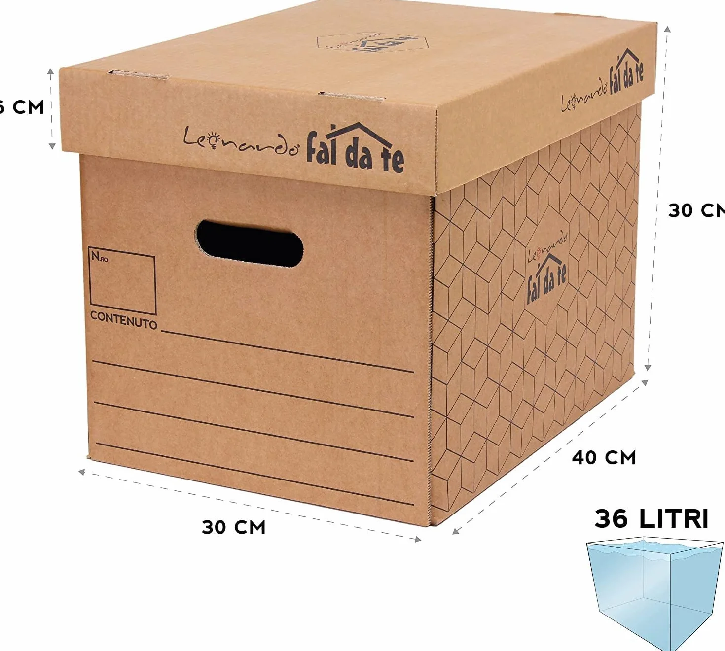 LEONARDO Scatole cartone trasloco con coperchio 40x30x30 cm richiudibile con maniglie
