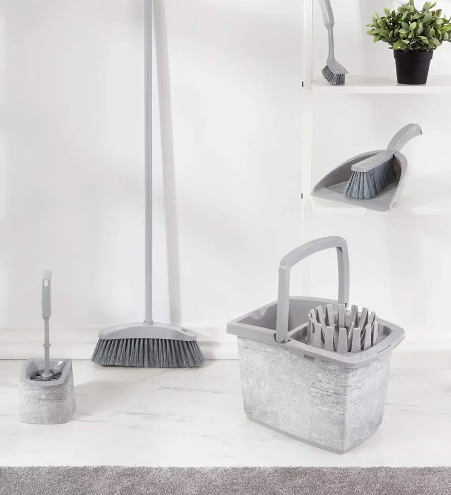 YORK Scopa Manico Lungo 120 cm Setole Fitte Plastica Riciclata e Trucioli Legno Spazzolone Ergonomico per Interni 31 cm