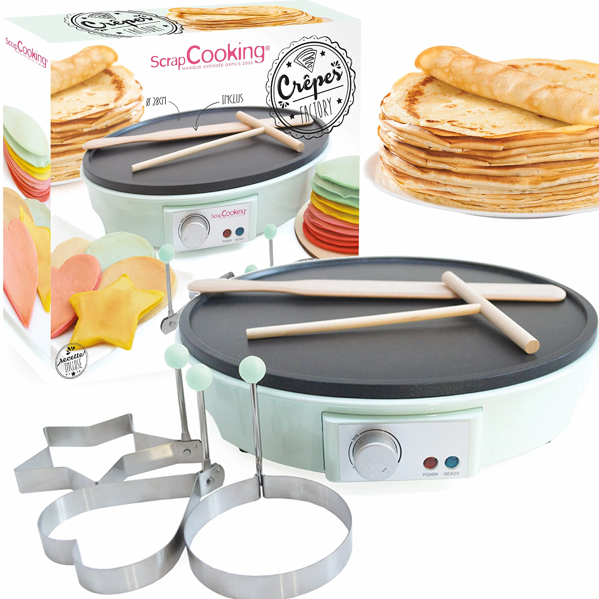 ScrapCooking Crepes Factory Macchina Elettrica Piastra Riscaldante AntiAdesivo Verde acqua