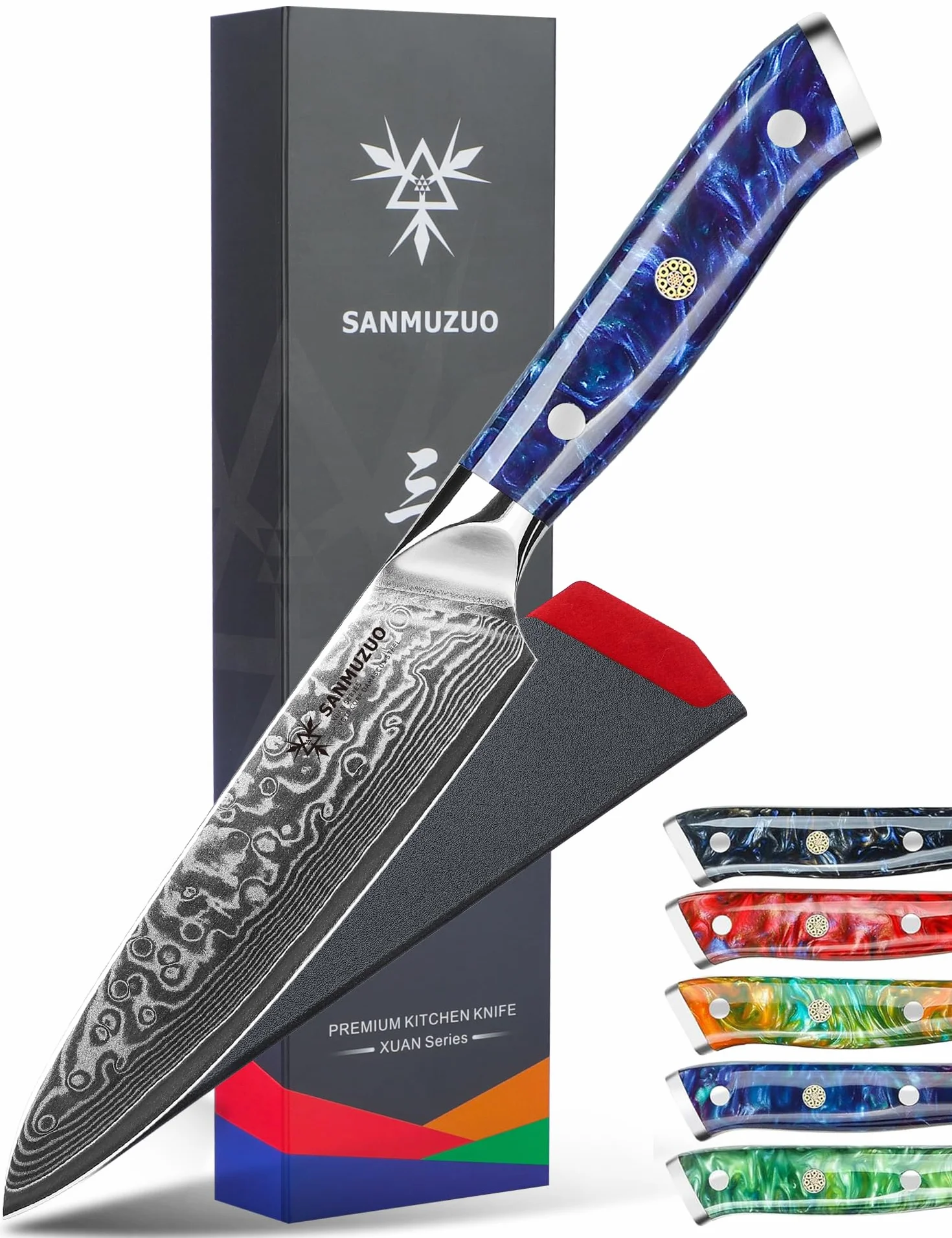 Xuan Series Coltello Universale Damasco 13 cm 67 Strati Acciaio Damasco Resina Blu Zaffiro
