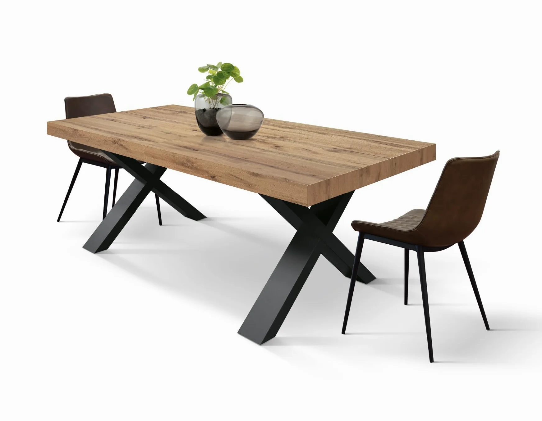 PAZZO DESIGN Tavolo Allungabile Marco, Tavolo Soggiorno, Cucina, Gambe Incrociate X Nere, Made in Italy, Rovere Rustico, 180x90x76 cm - id_1998