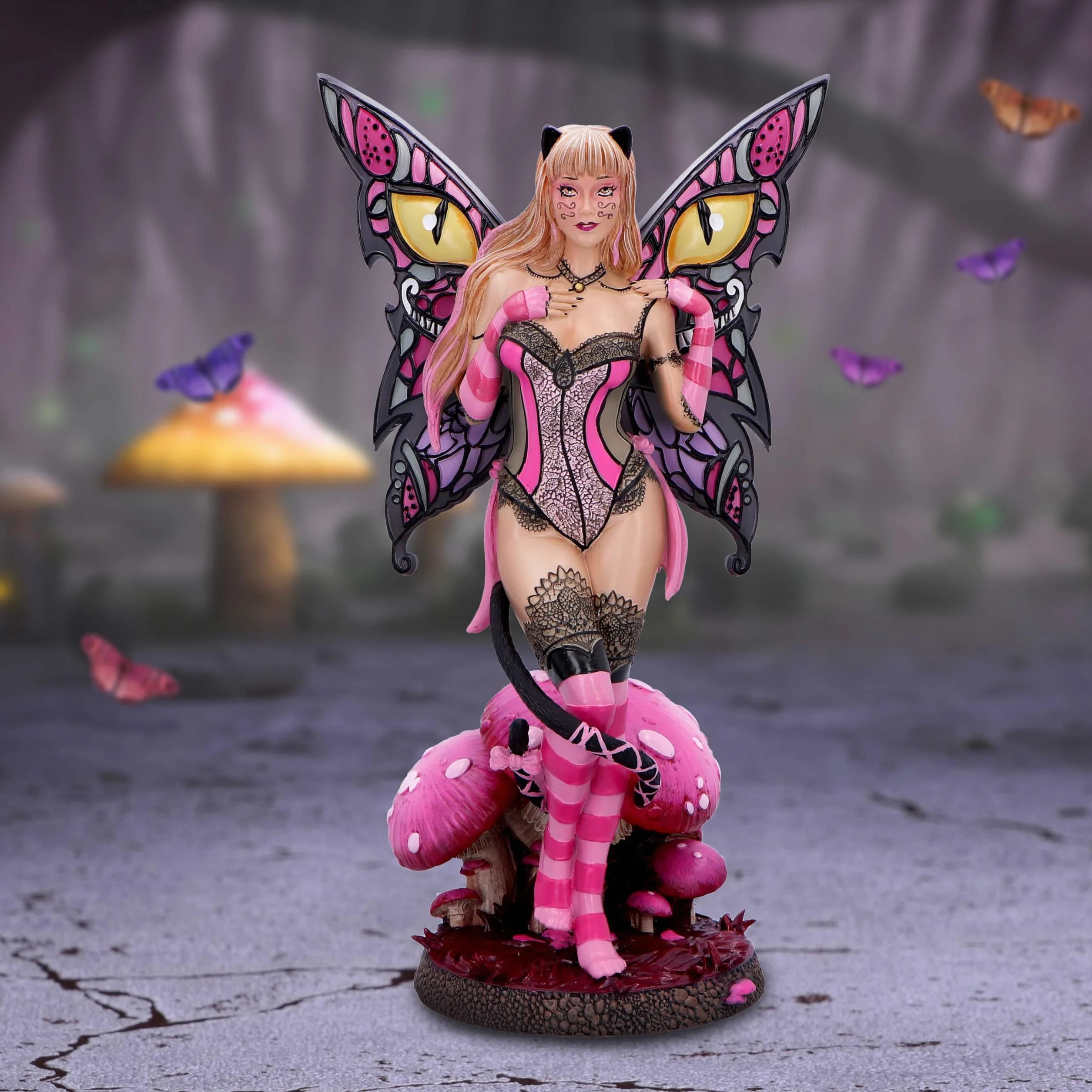 Nemesis Now Statuetta gatto del Cheshire 24 cm resina rosa Alice nel paese delle meraviglie